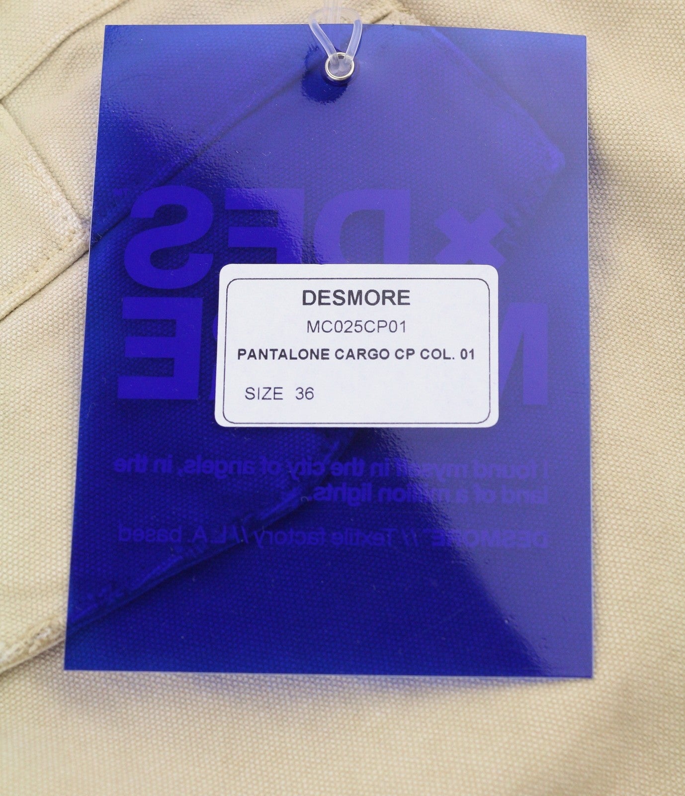 DESMORE Cargo Men Trousers W36 Light Brown Distress Zip