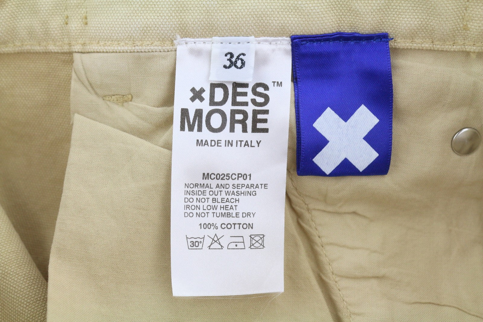 DESMORE Cargo Men Trousers W36 Light Brown Distress Zip