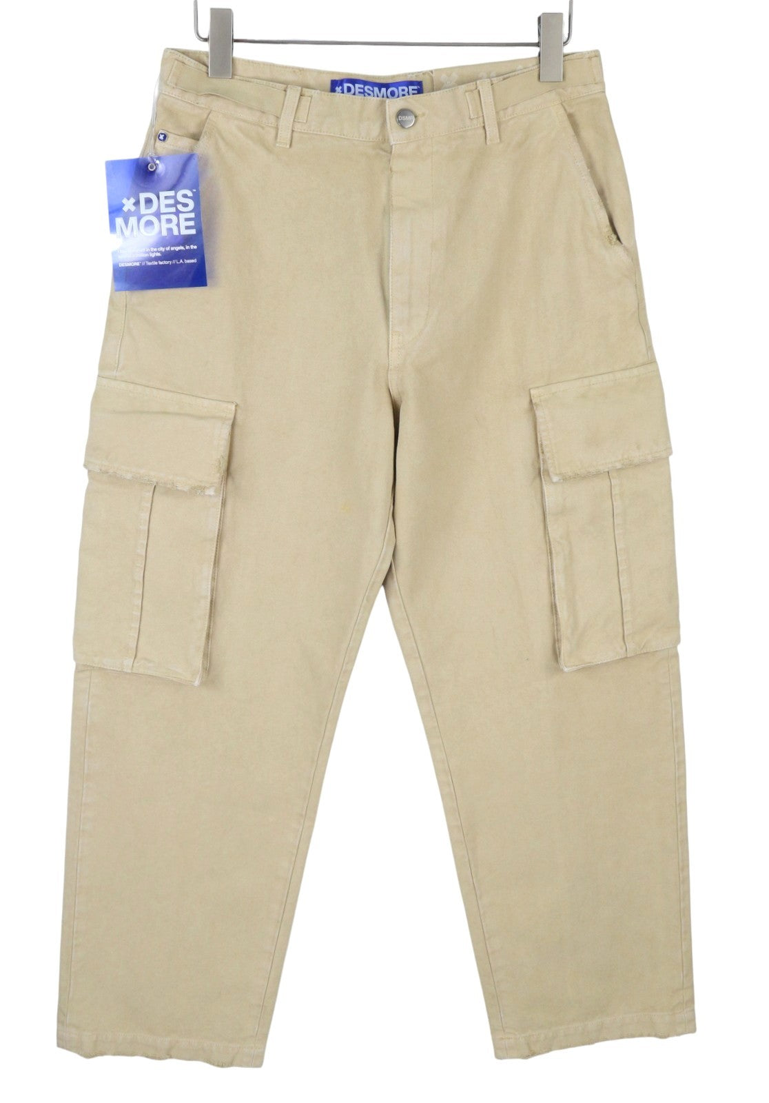 DESMORE Cargo Men Trousers W34 Light Brown Distress Zip