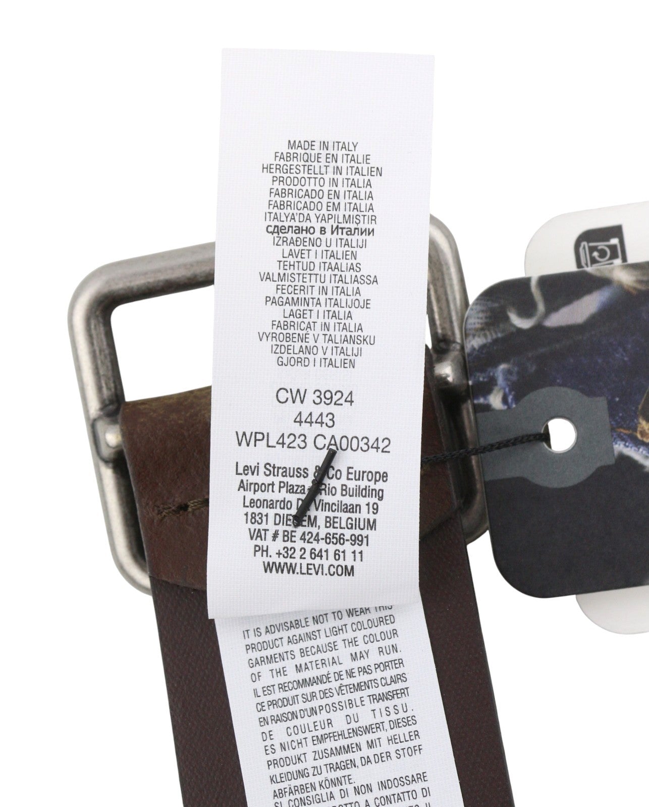 LEVI'S Men Belt 115 CM Brown Bovine Leather Silver Tone Buckle