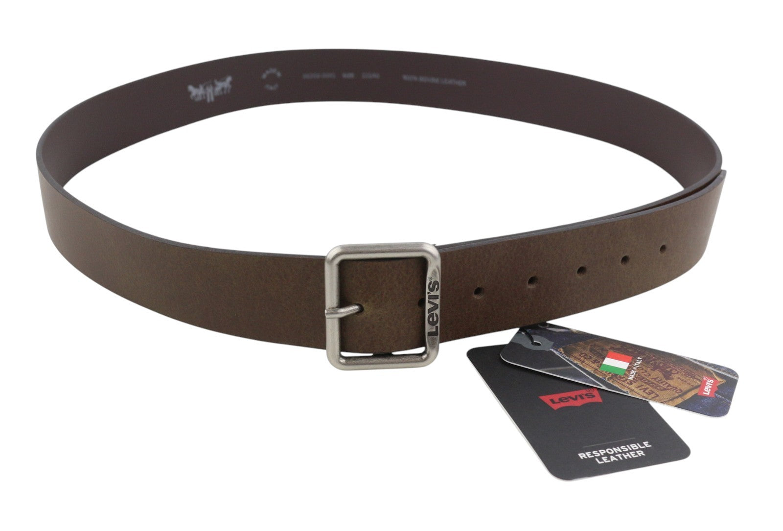 LEVI'S Men Belt 115 CM Brown Bovine Leather Silver Tone Buckle