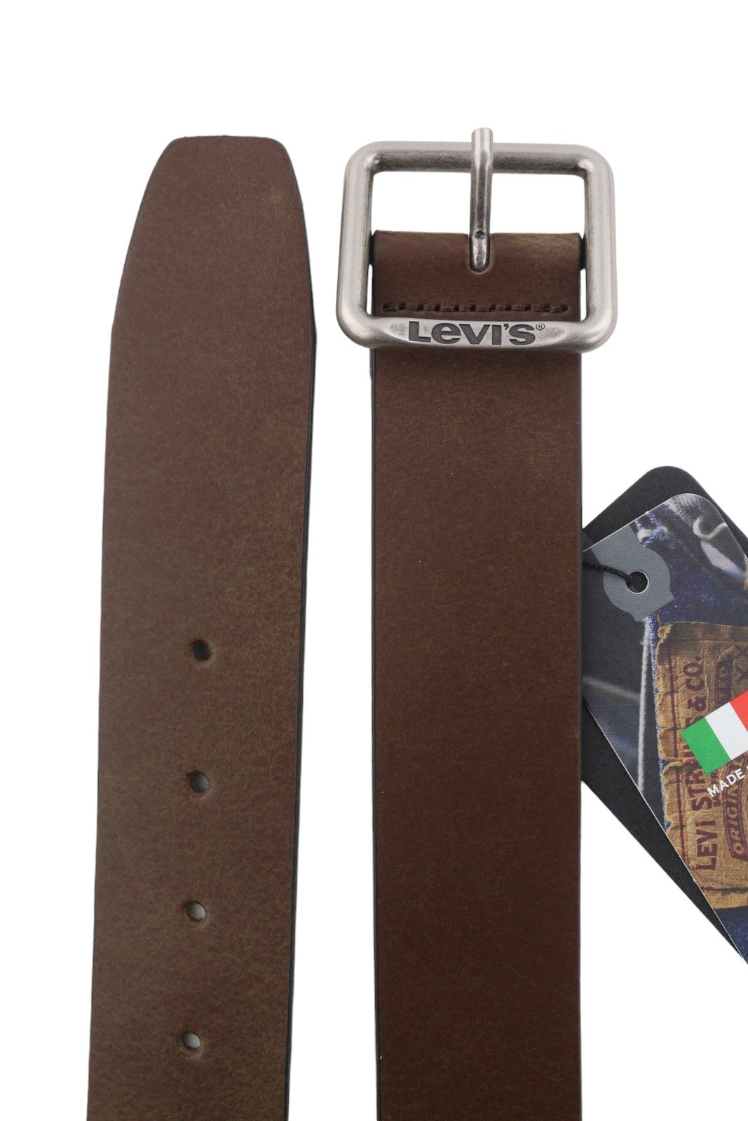 LEVI'S Men Belt 115 CM Brown Bovine Leather Silver Tone Buckle