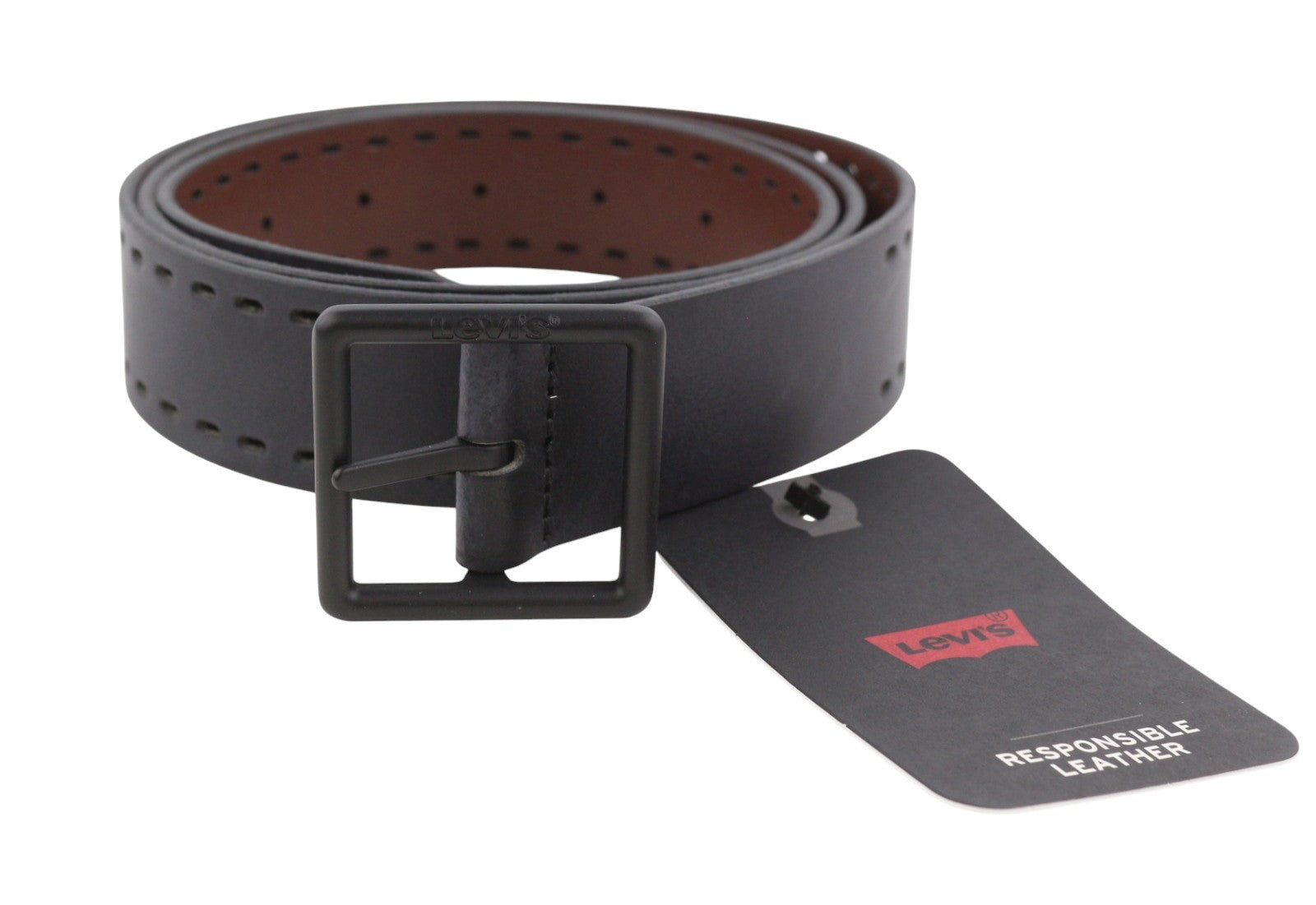 LEVI'S Men Belt 85 CM Black Bovine Leather Blend Casual Buckle