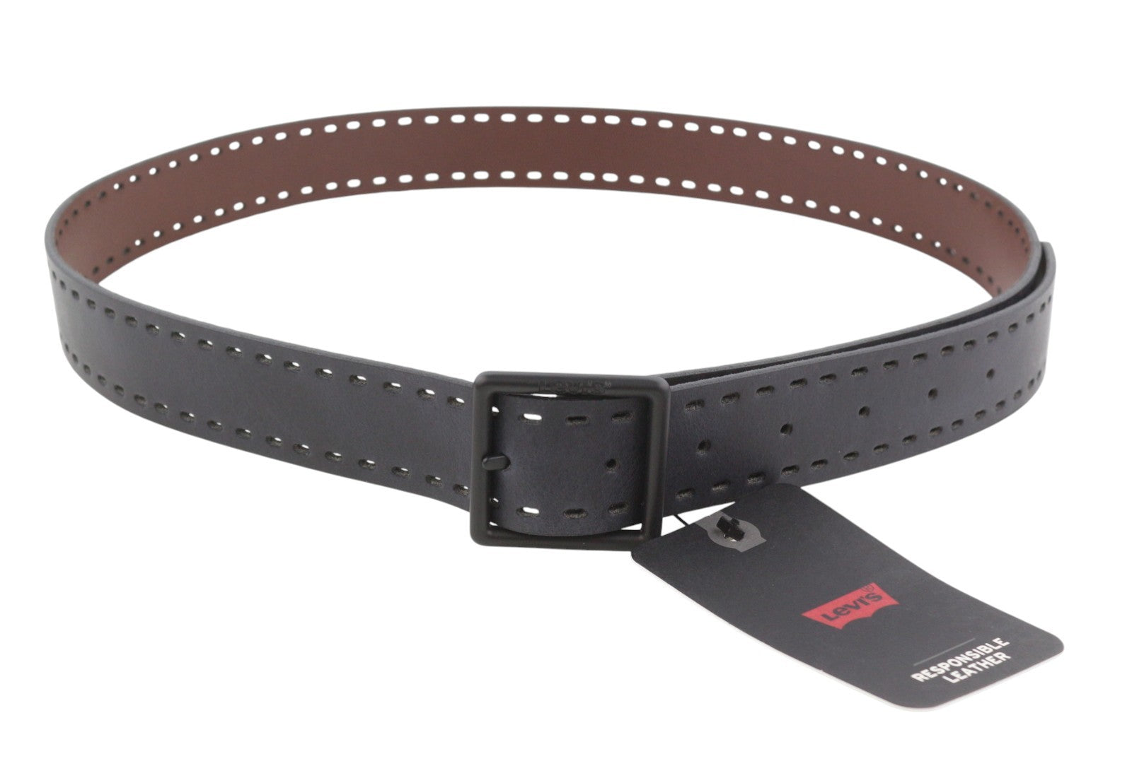 LEVI'S Men Belt 85 CM Black Bovine Leather Blend Casual Buckle