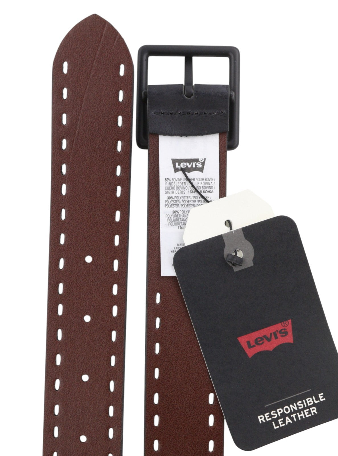 LEVI'S Men Belt 100 CM Black Bovine Leather Blend Casual Buckle