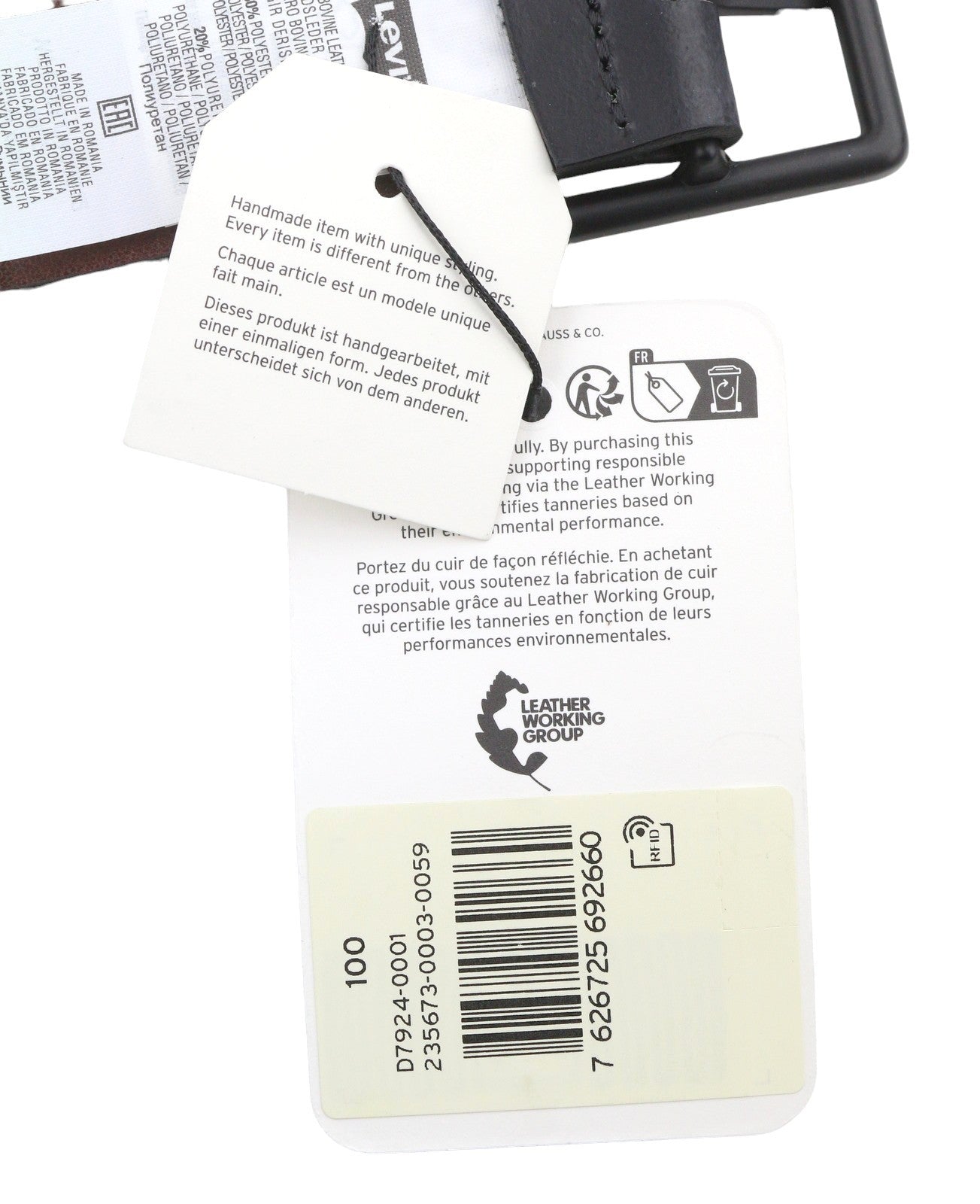 LEVI'S Men Belt 100 CM Black Bovine Leather Blend Casual Buckle