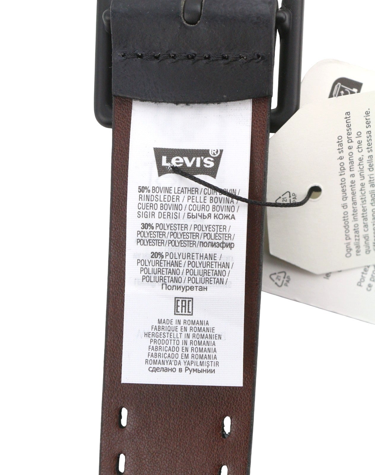 LEVI'S Men Belt 100 CM Black Bovine Leather Blend Casual Buckle
