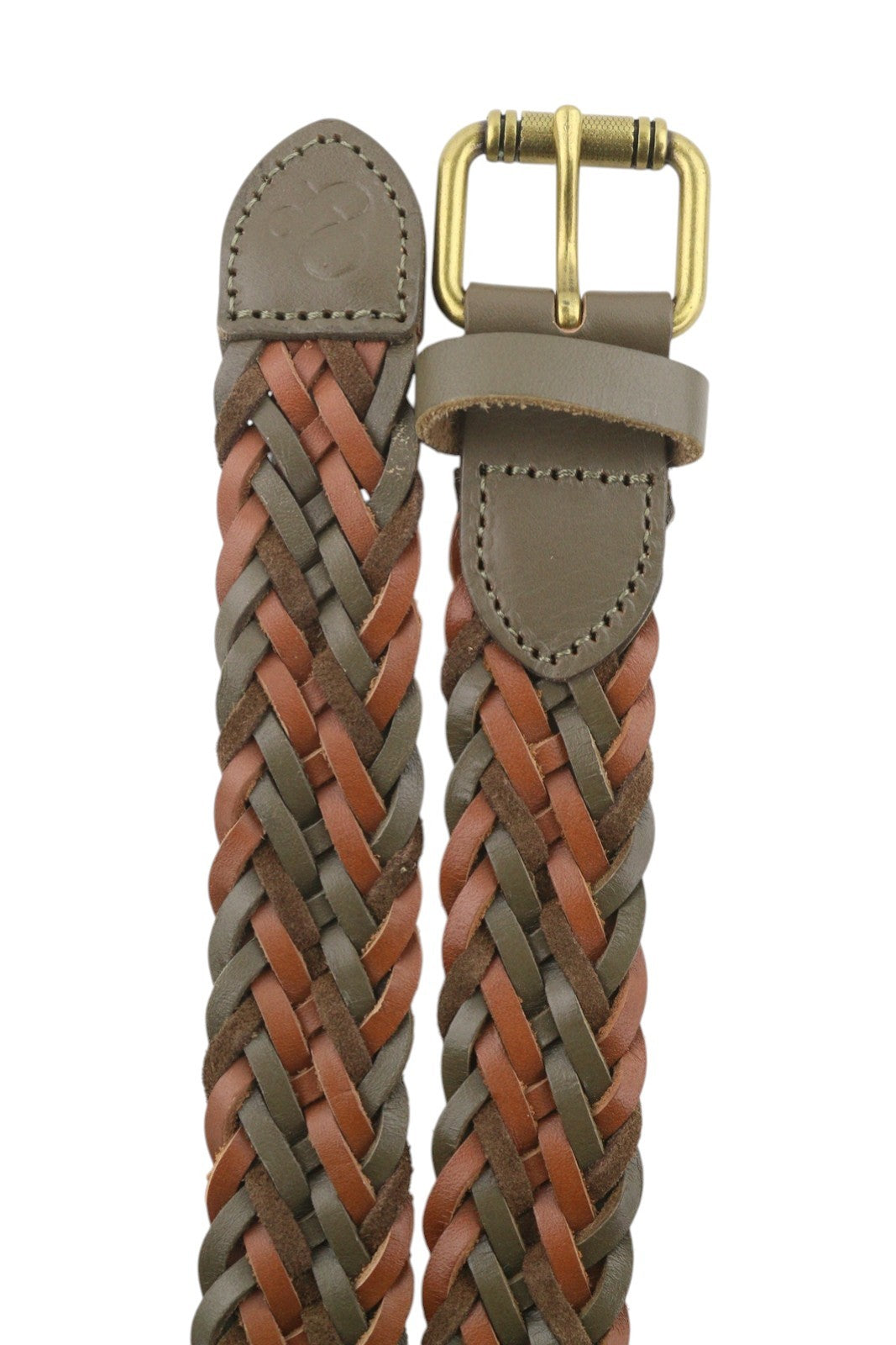 SCOTCH & SODA Men Belt M Brown Leather Braided Gold Tone Buckle