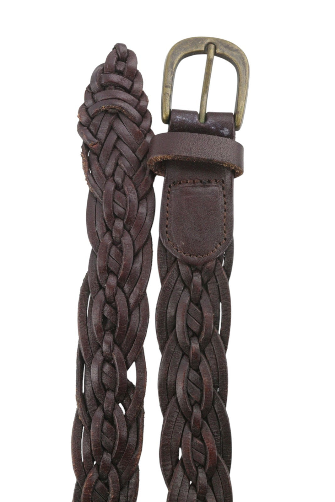 SCOTCH & SODA Men Belt 113 CM Brown Leather Braided Gold Tone Buckle