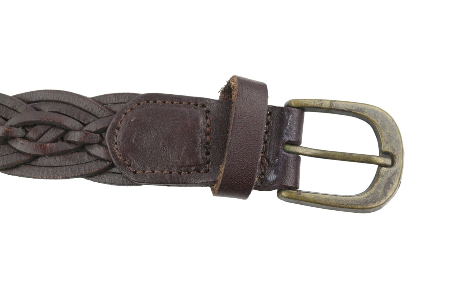 SCOTCH & SODA Men Belt 113 CM Brown Leather Braided Gold Tone Buckle