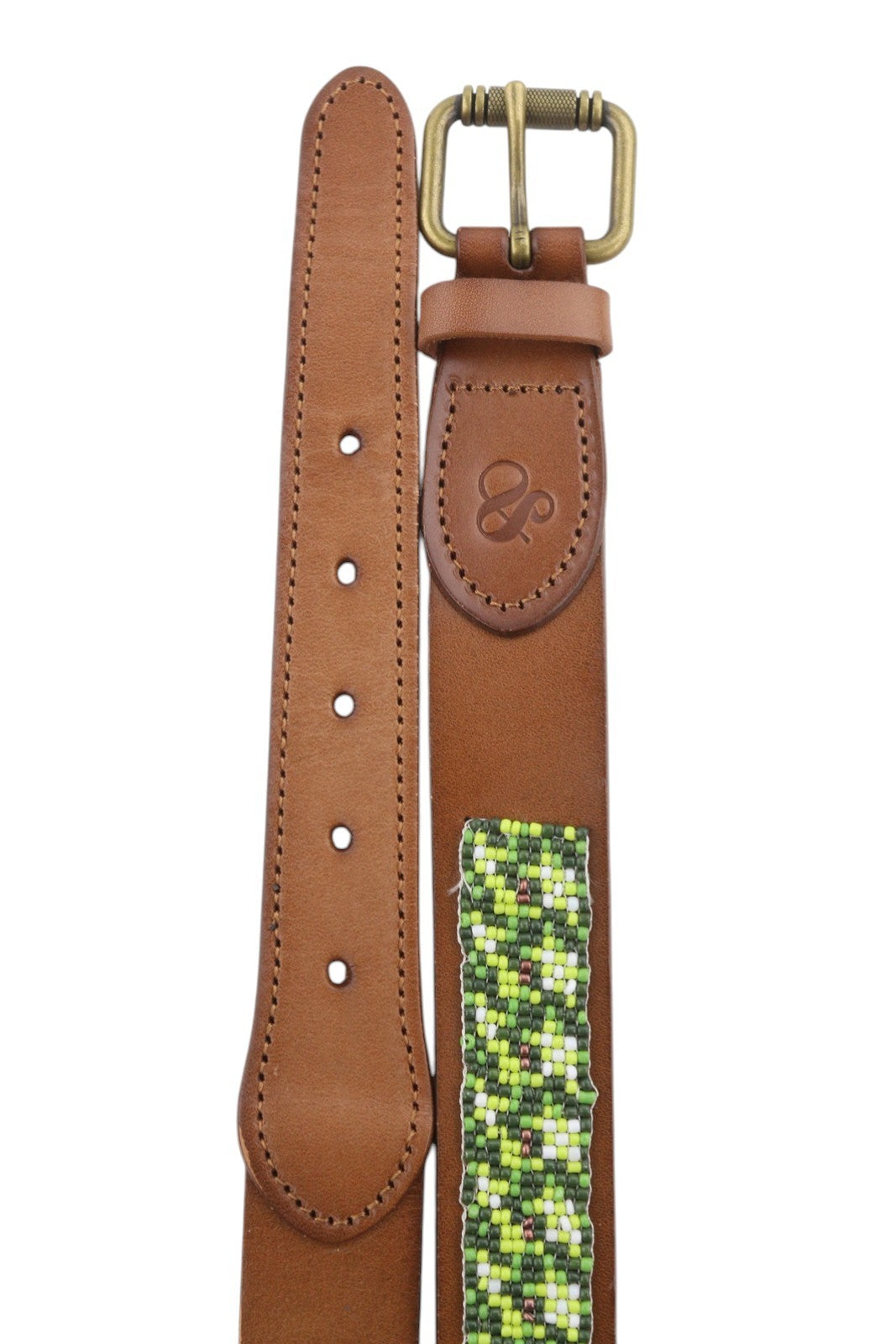 SCOTCH & SODA Men Belt 116 CM Brown Leather Beaded Gold Tone Buckle