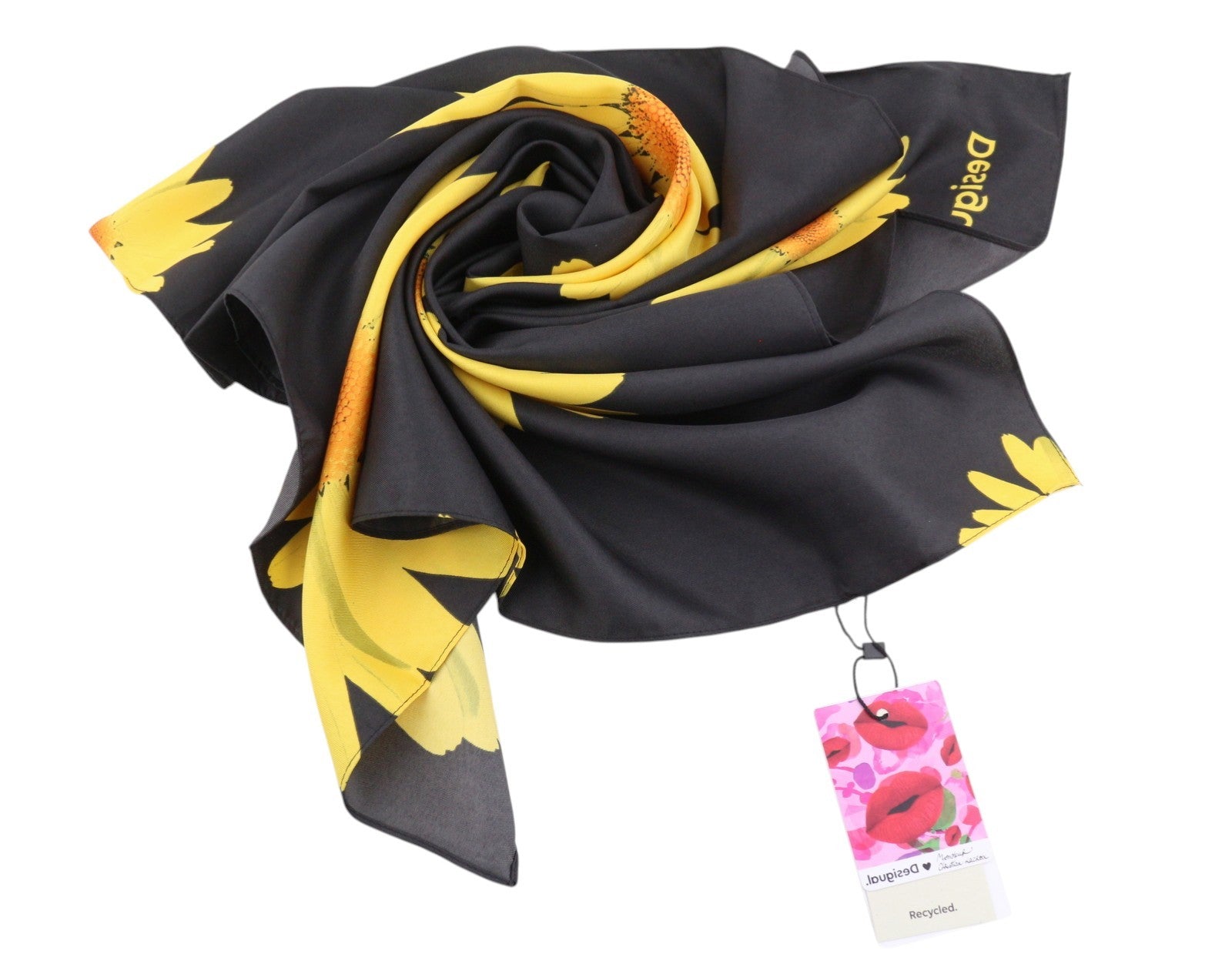 DESIGUAL Fou Daisies Women Scarf OS Black Daisies Print Square
