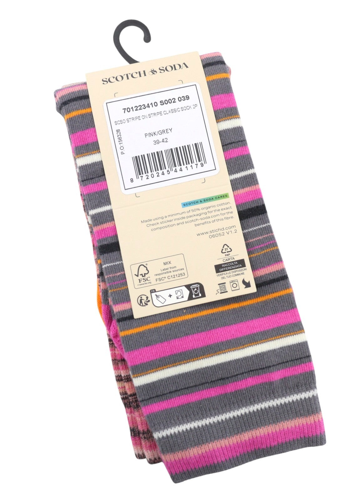 SCOTCH & SODA Men Socks EU39/42 Pink Striped Tight-Knit Unisex 2 Pairs