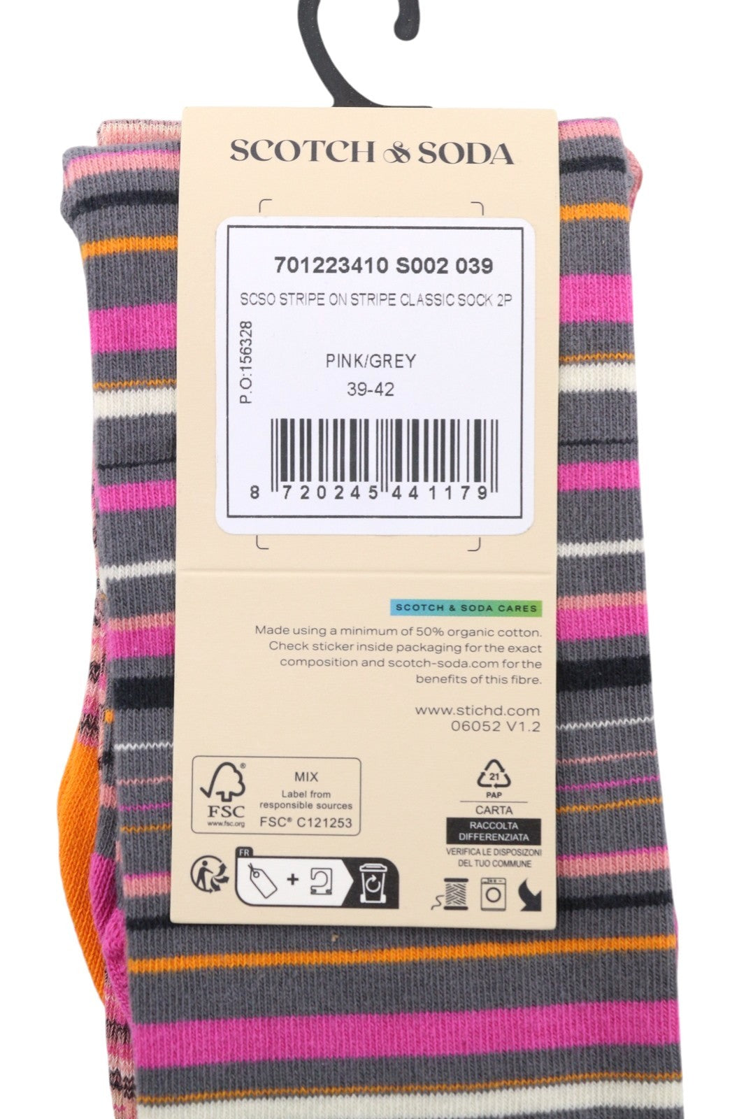 SCOTCH & SODA Men Socks EU39/42 Pink Striped Tight-Knit Unisex 2 Pairs