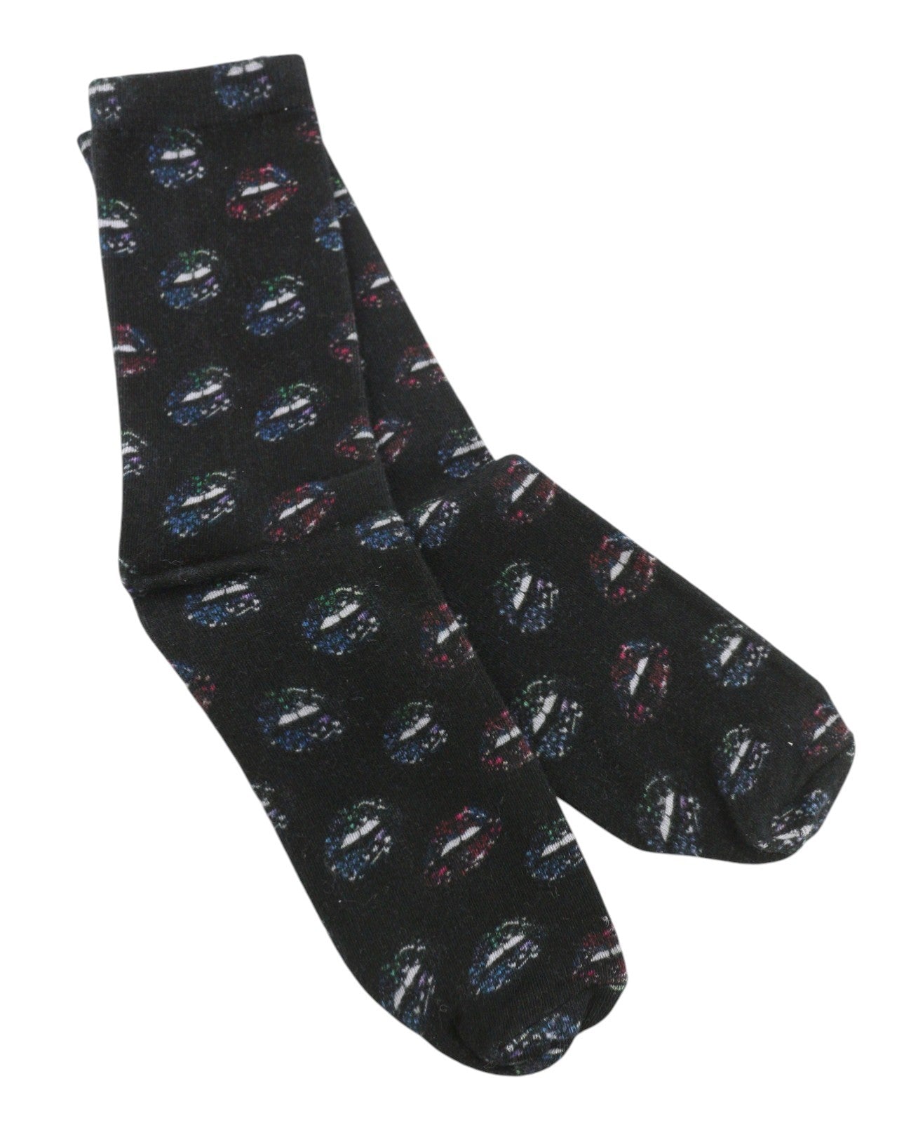 DESIGUAL Women Socks OS Black All-Over Lip Print Tight Knit