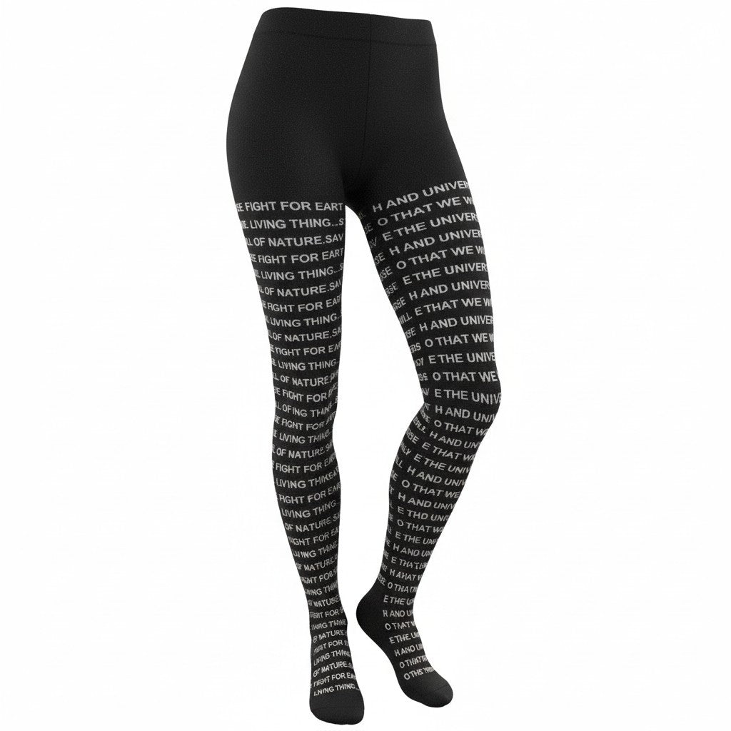DESIGUAL Women Tights M Black Save Nature Message All-Over Print Soft