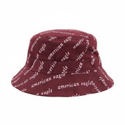 AMERICAN EAGLE OUTFITTERS Women Hat L/XL Burgundy All-Over Logo Print Bucket