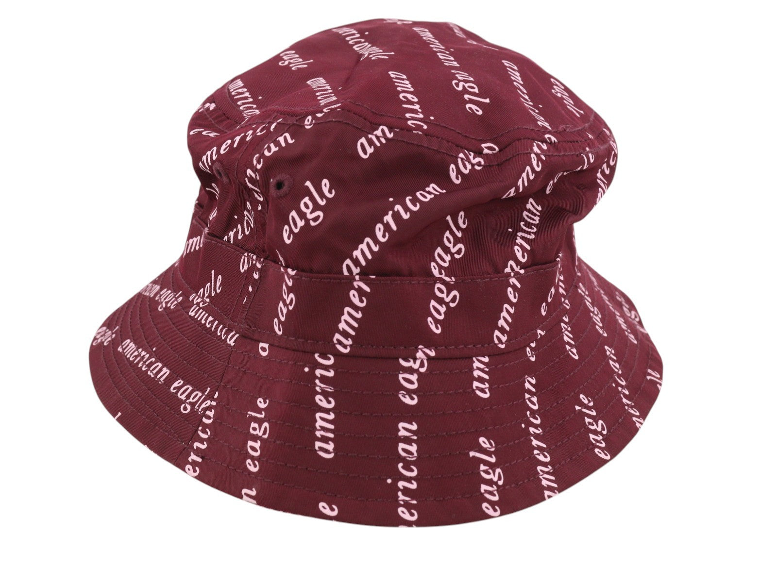 AMERICAN EAGLE OUTFITTERS Women Hat L/XL Burgundy All-Over Logo Print Bucket