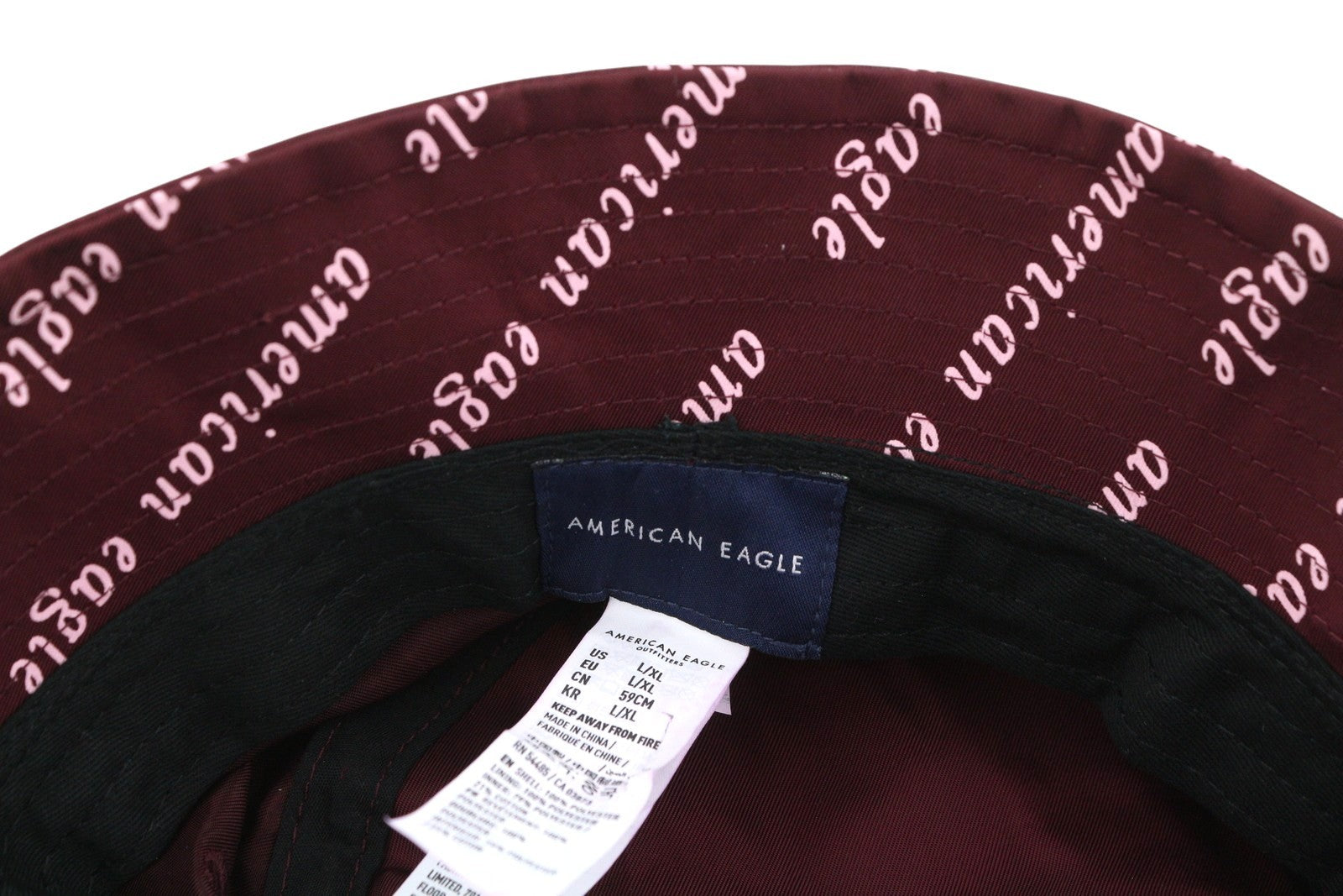 AMERICAN EAGLE OUTFITTERS Women Hat L/XL Burgundy All-Over Logo Print Bucket