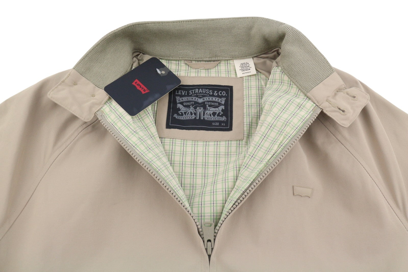 LEVI'S Men Jacket XS Beige Band Neck Full Zip Lightweight Bomber