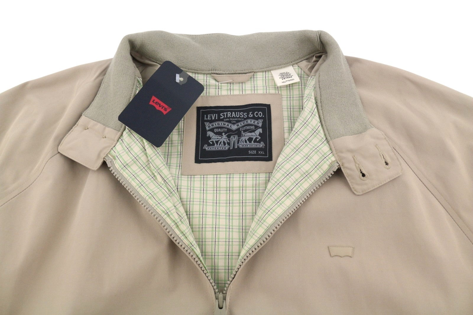 LEVI'S Men Jacket 2XL Beige Band Neck Full Zip Lightweight Bomber