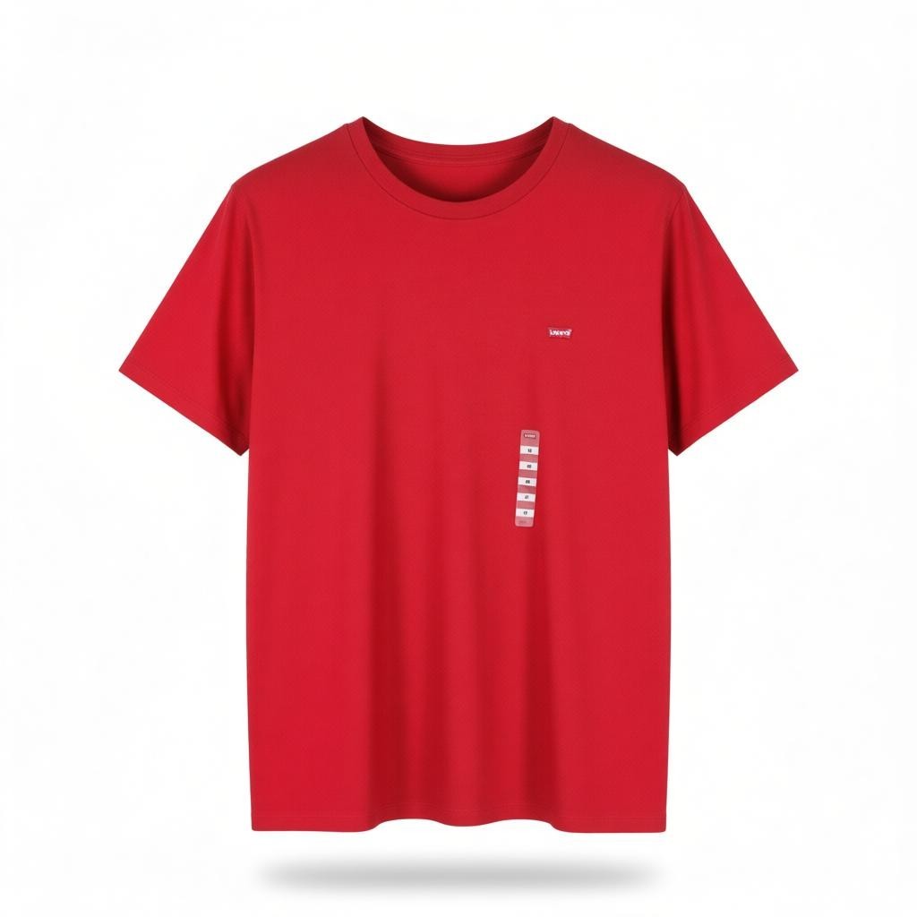 LEVI'S Standard Men T-Shirt M Red Cotton Crew Neck Short Sleeve Casual