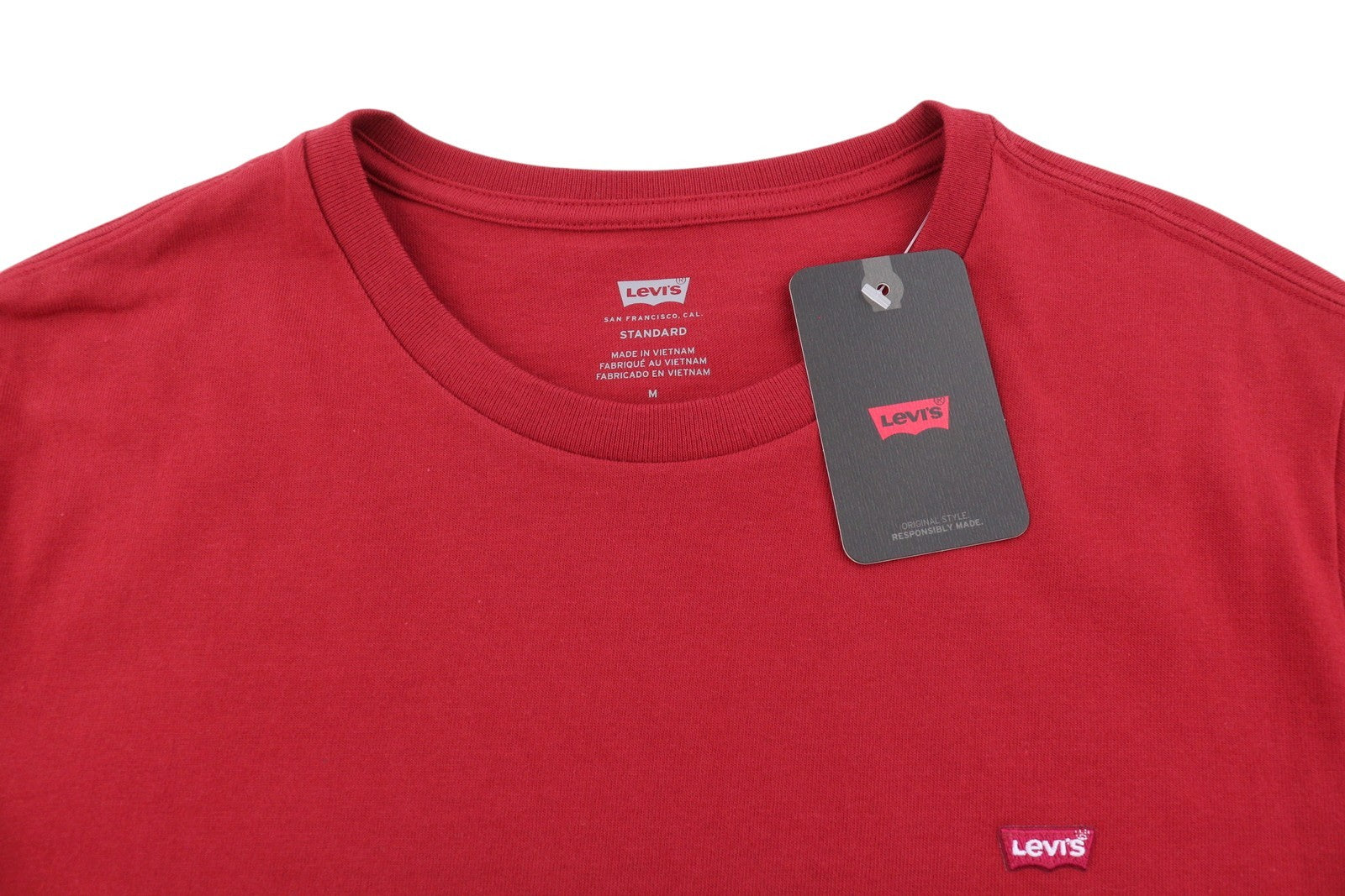 LEVI'S Standard Men T-Shirt M Red Cotton Crew Neck Short Sleeve Casual