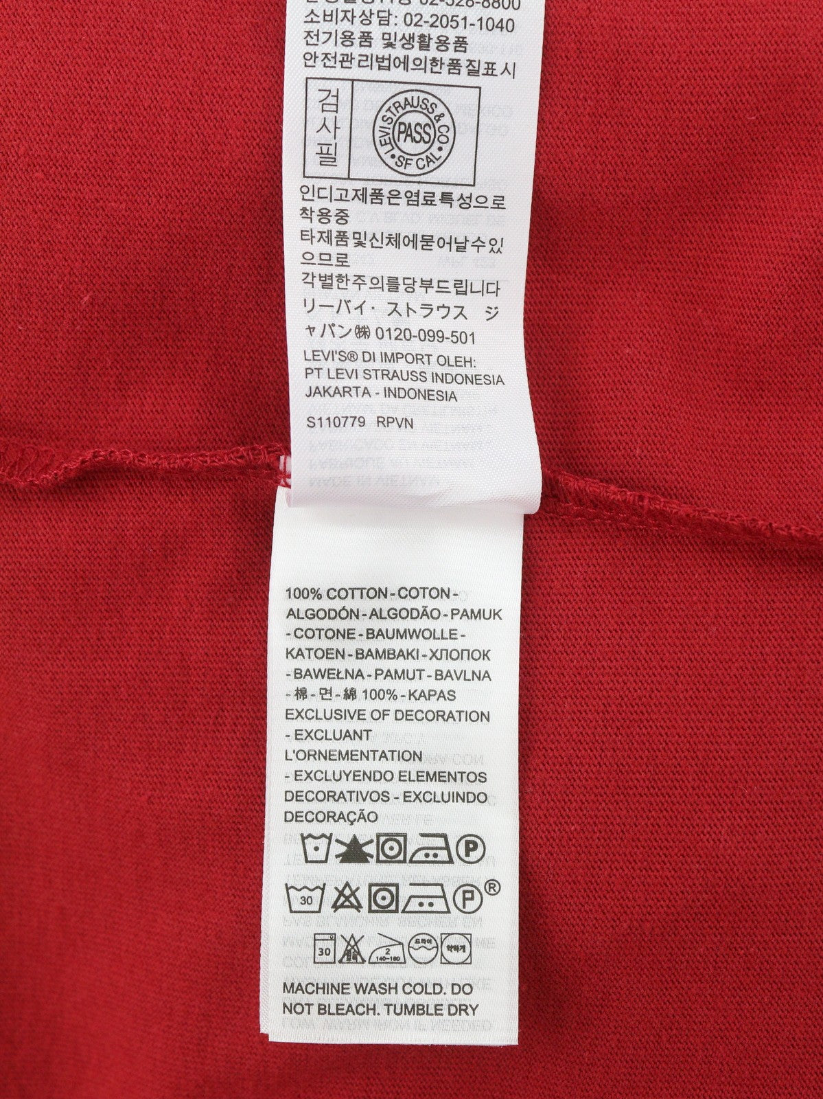 LEVI'S Standard Men T-Shirt M Red Cotton Crew Neck Short Sleeve Casual