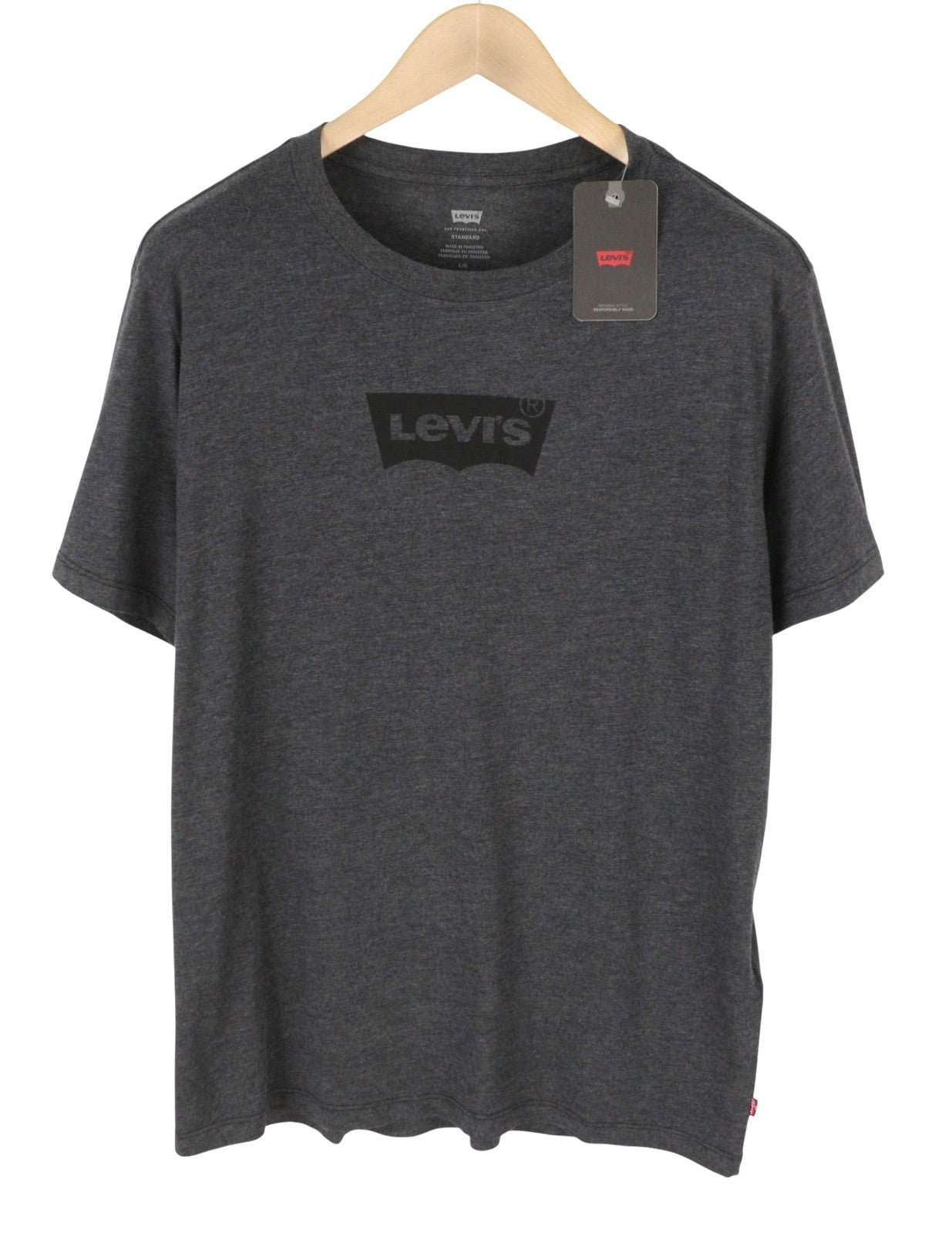 LEVI'S Standard Men T-Shirt L Dark Grey Melange Crew Neck Short Sleeve
