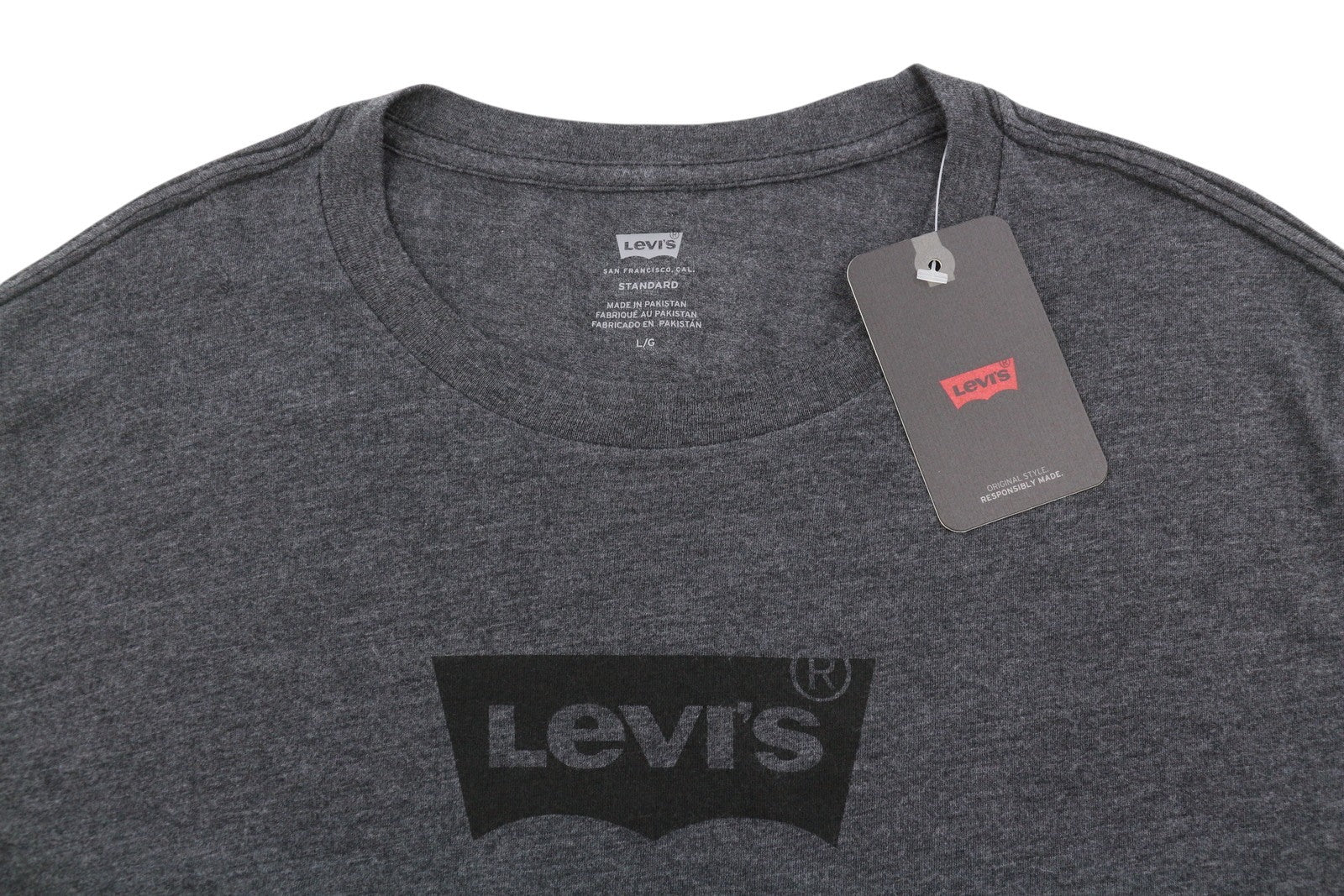 LEVI'S Standard Men T-Shirt L Dark Grey Melange Crew Neck Short Sleeve