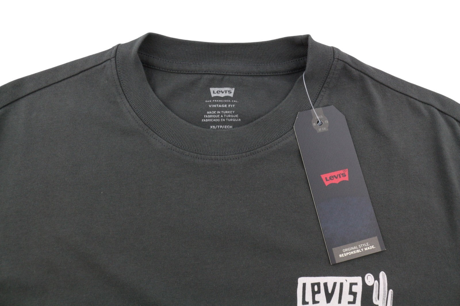 LEVI'S Vintage Fit Men T-Shirt XS Dark Grey Cotton Crew Neck Short Sleeve