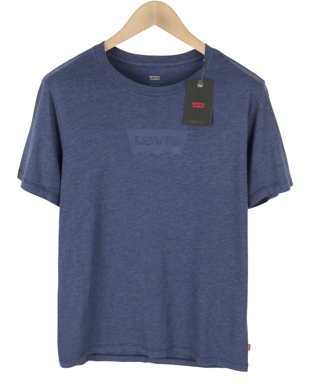 LEVI'S Standard Men T-Shirt S Blue Melange Stretch Crew Neck Short Sleeve