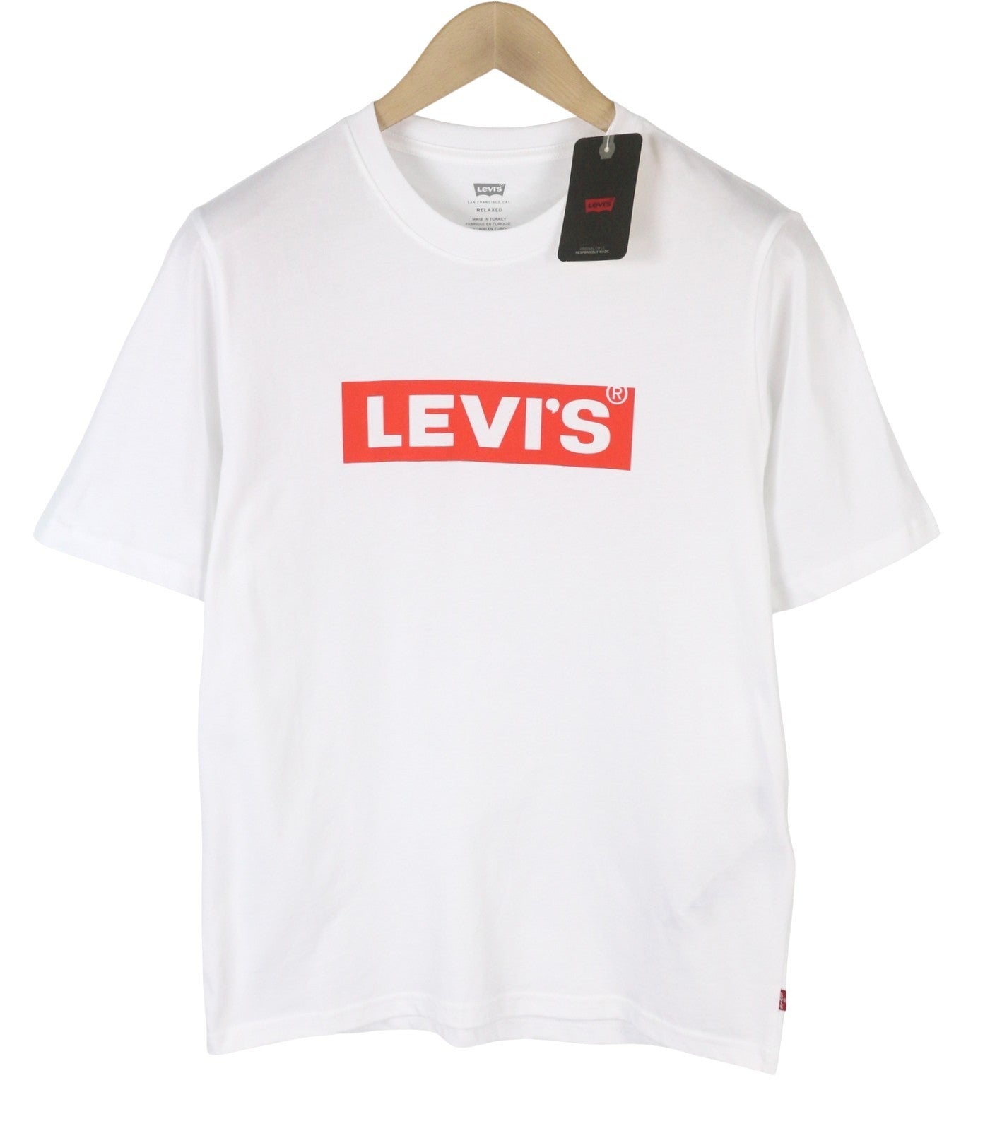 LEVI'S Relaxed Men T-Shirt XS White Cotton Logo Crew Neck Short Sleeve