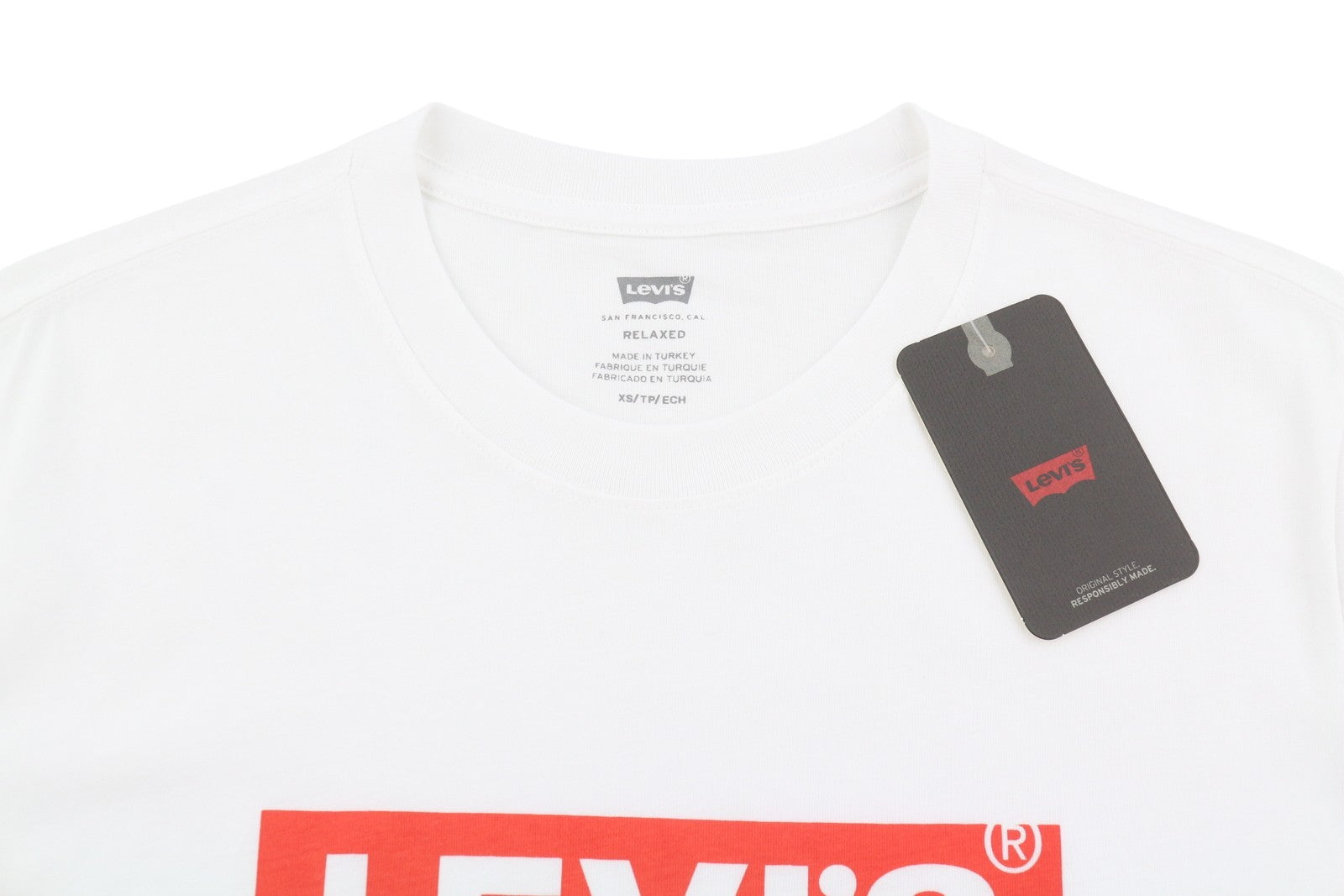 LEVI'S Relaxed Men T-Shirt XS White Cotton Logo Crew Neck Short Sleeve