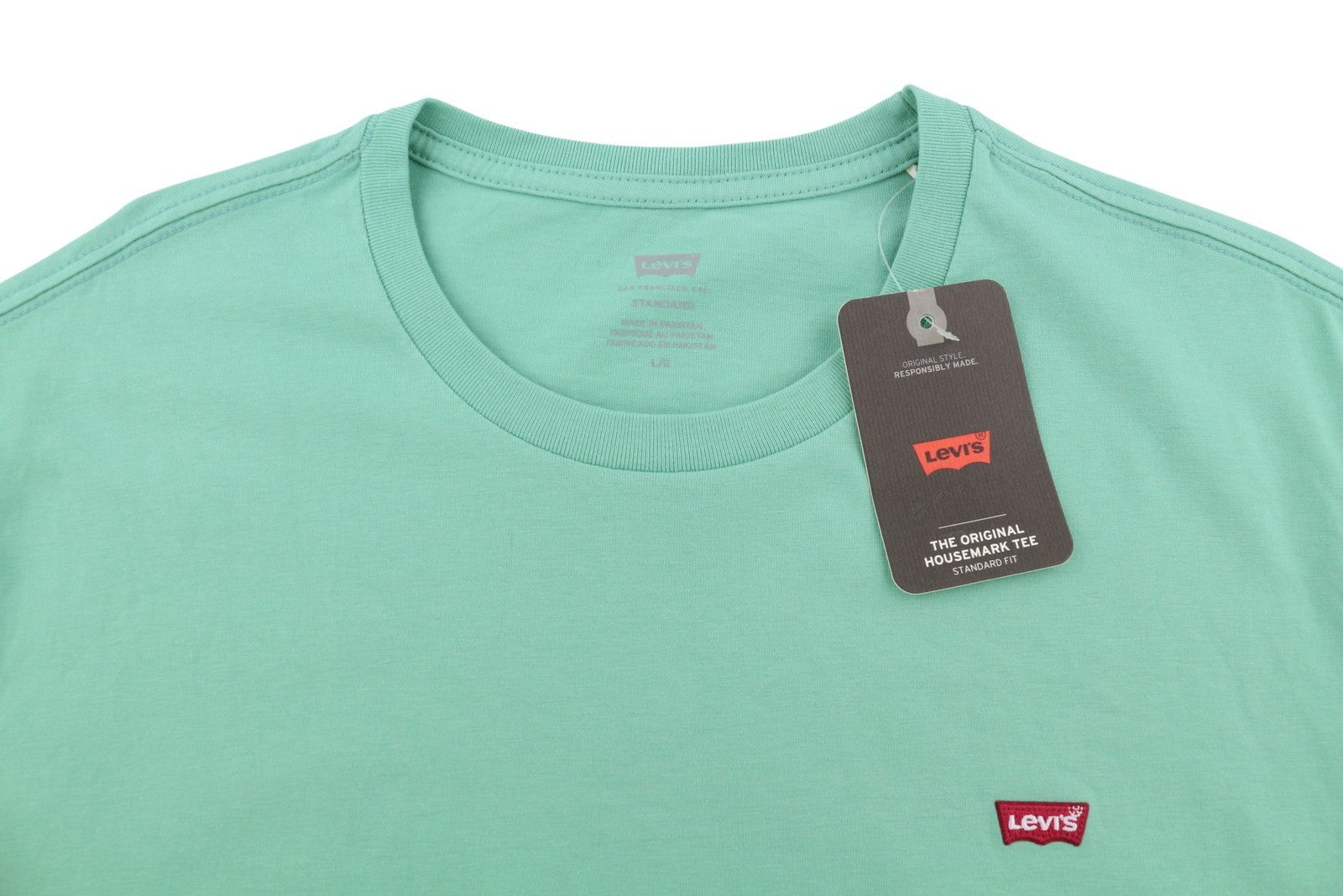 LEVI'S Standard Men T-Shirt L Green Cotton Crew Neck Short Sleeve