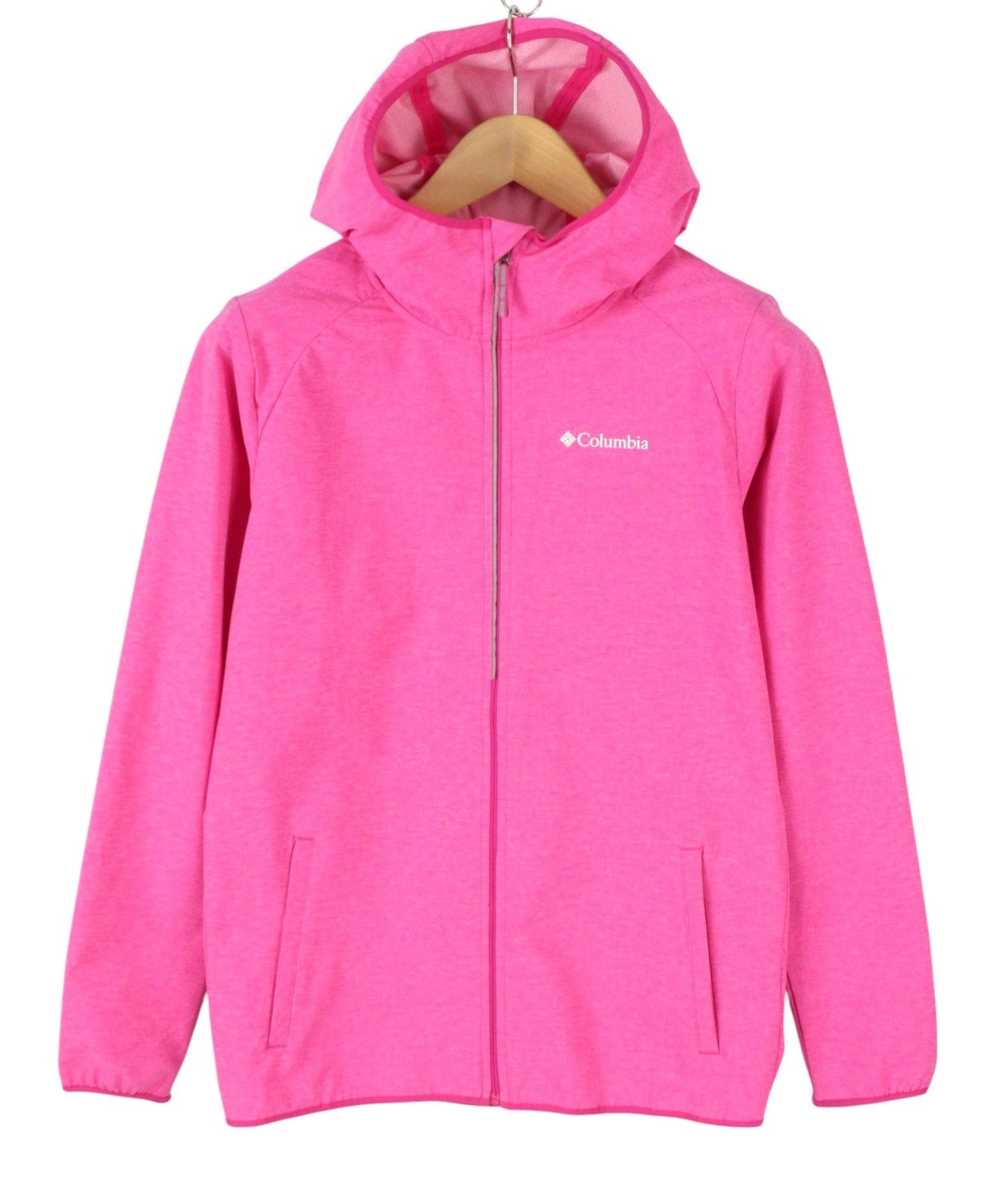 COLUMBIA Women Jacket XL Pink Melange Softshell Hooded Full Zip Lightweight