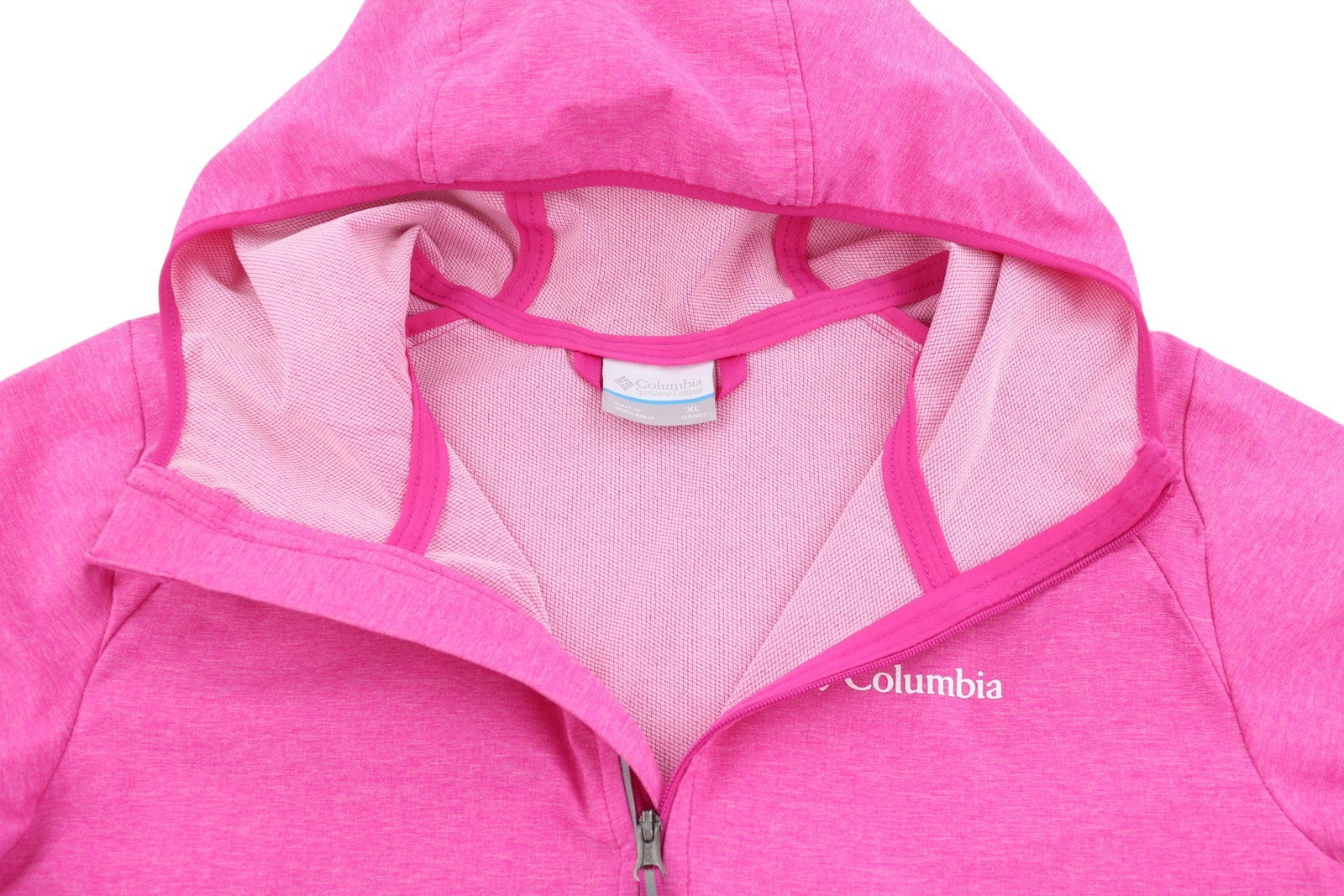 COLUMBIA Women Jacket XL Pink Melange Softshell Hooded Full Zip Lightweight