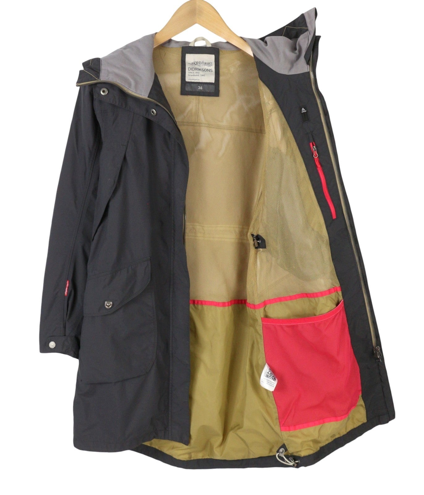 DIDRIKSONS Thelma Coat Women Jacket EU36 S Grey Hooded Mid-Length Lightweight