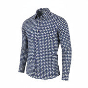 DESIGUAL Men Shirt L Blue Patterned Spread Collar Button-Up Casual