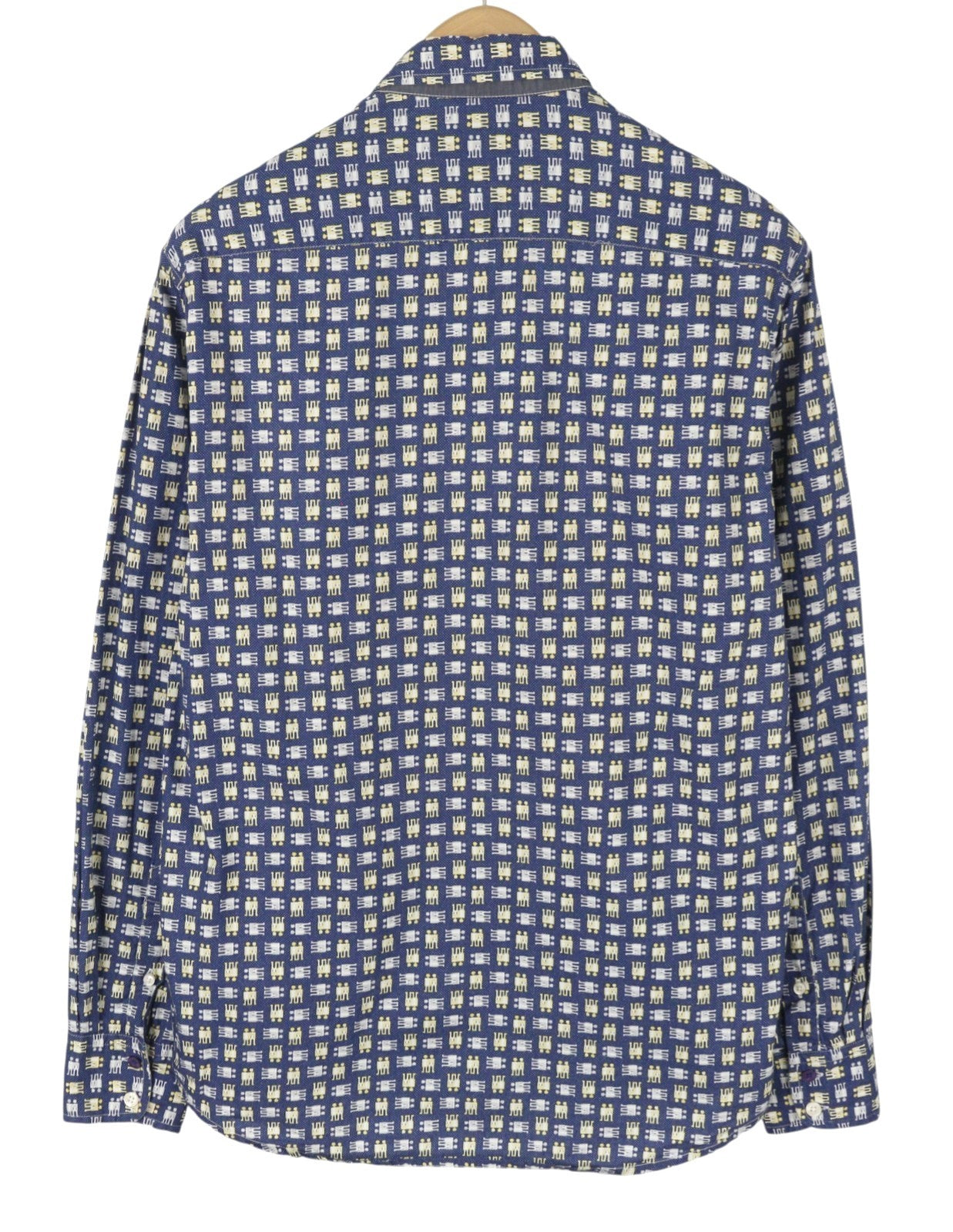 DESIGUAL Men Shirt L Blue Patterned Spread Collar Button-Up Casual
