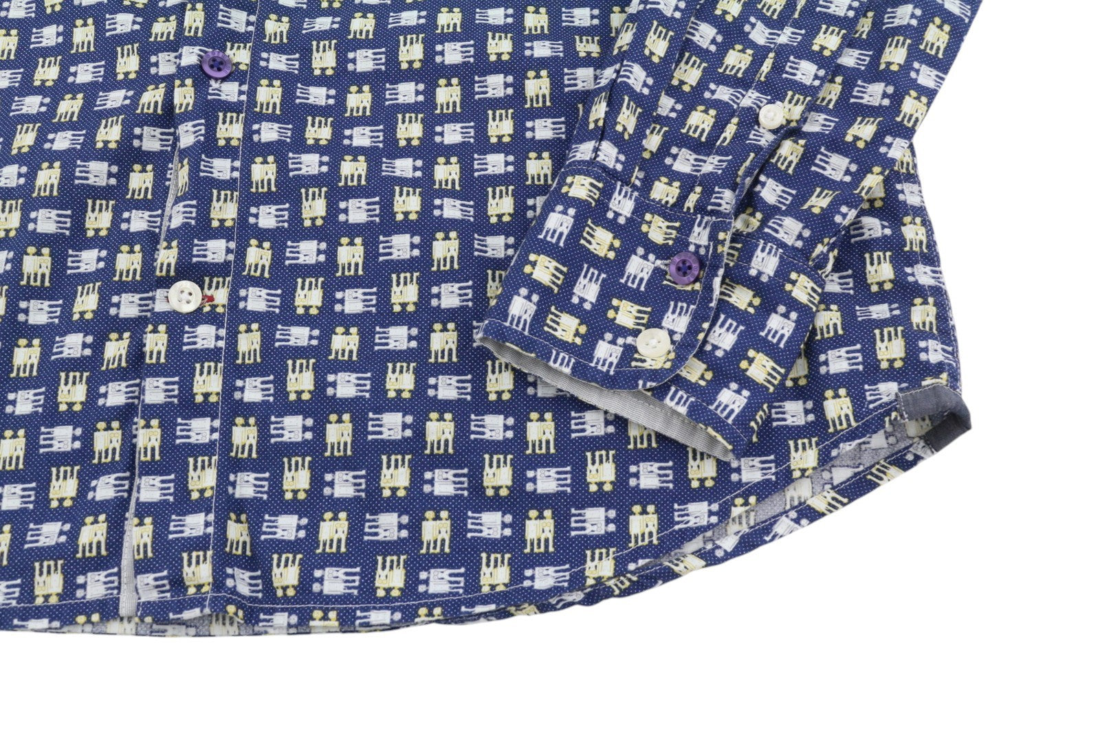 DESIGUAL Men Shirt L Blue Patterned Spread Collar Button-Up Casual