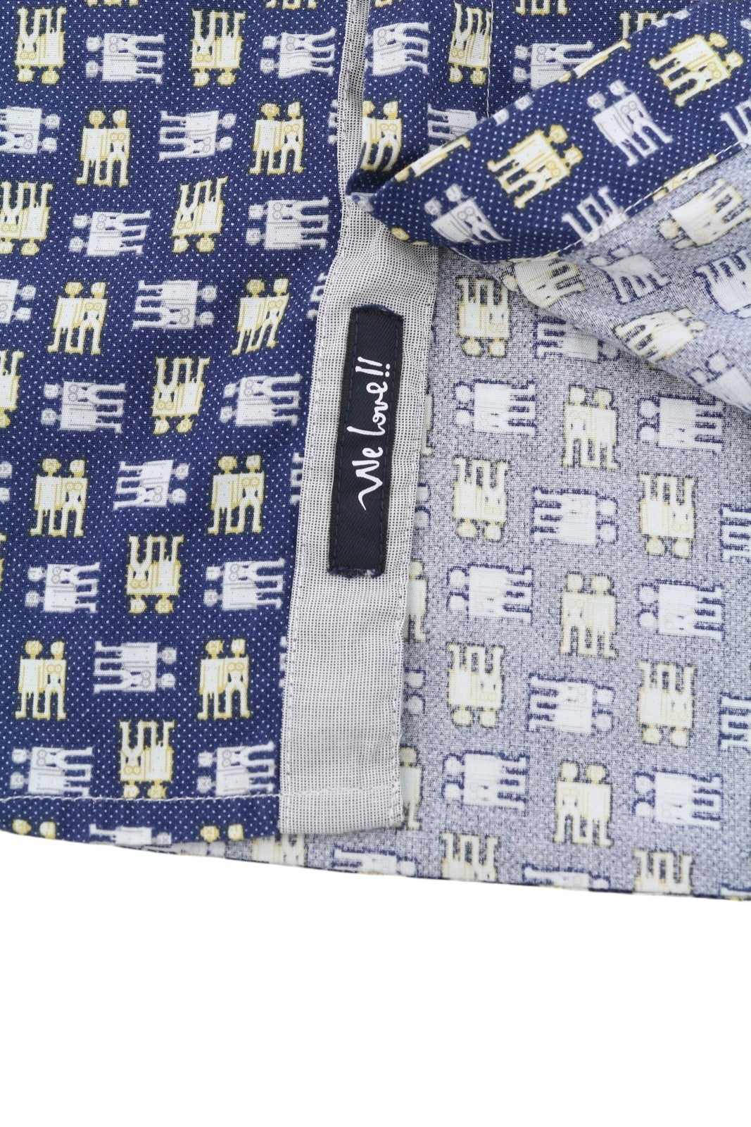 DESIGUAL Men Shirt L Blue Patterned Spread Collar Button-Up Casual