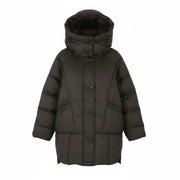 REPLAY W7453 Women Jacket M Dark Brown Padded Quilted Hooded Mid-Length