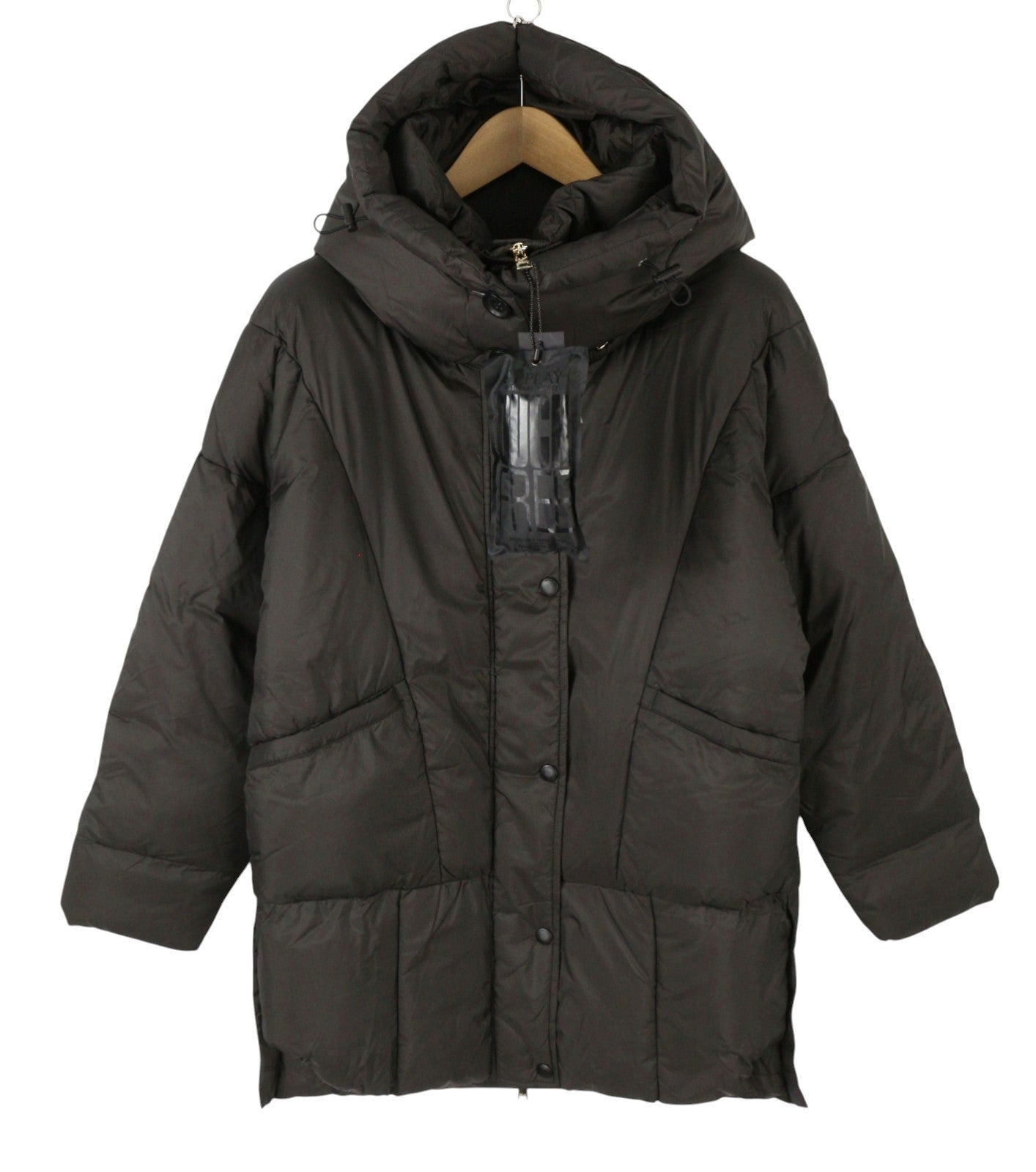 REPLAY W7453 Women Jacket M Dark Brown Padded Quilted Hooded Mid-Length