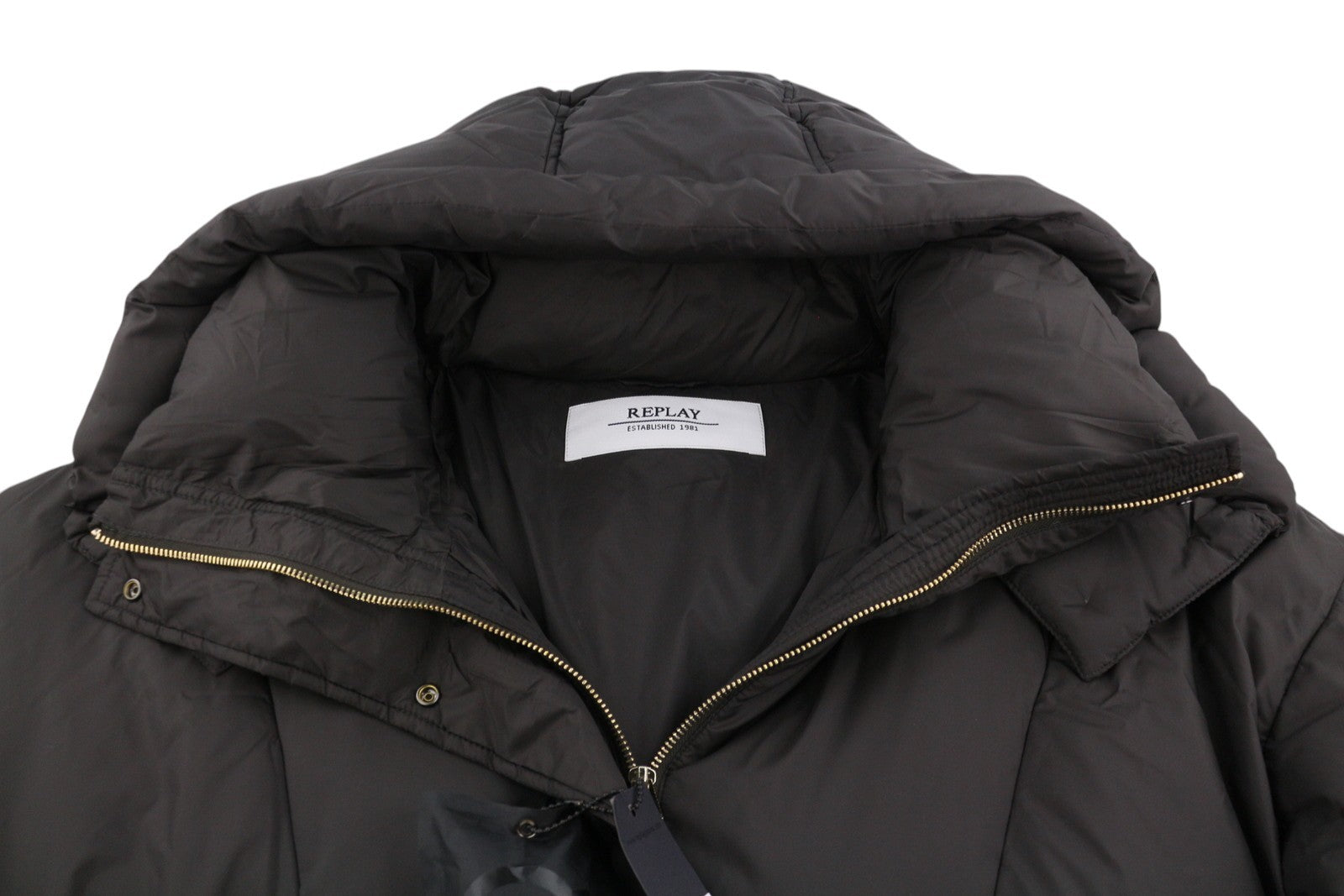 REPLAY W7453 Women Jacket M Dark Brown Padded Quilted Hooded Mid-Length