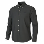 BLUE FIELDS Men Shirt L Grey Melange Patterned Button-Down Collar Casual