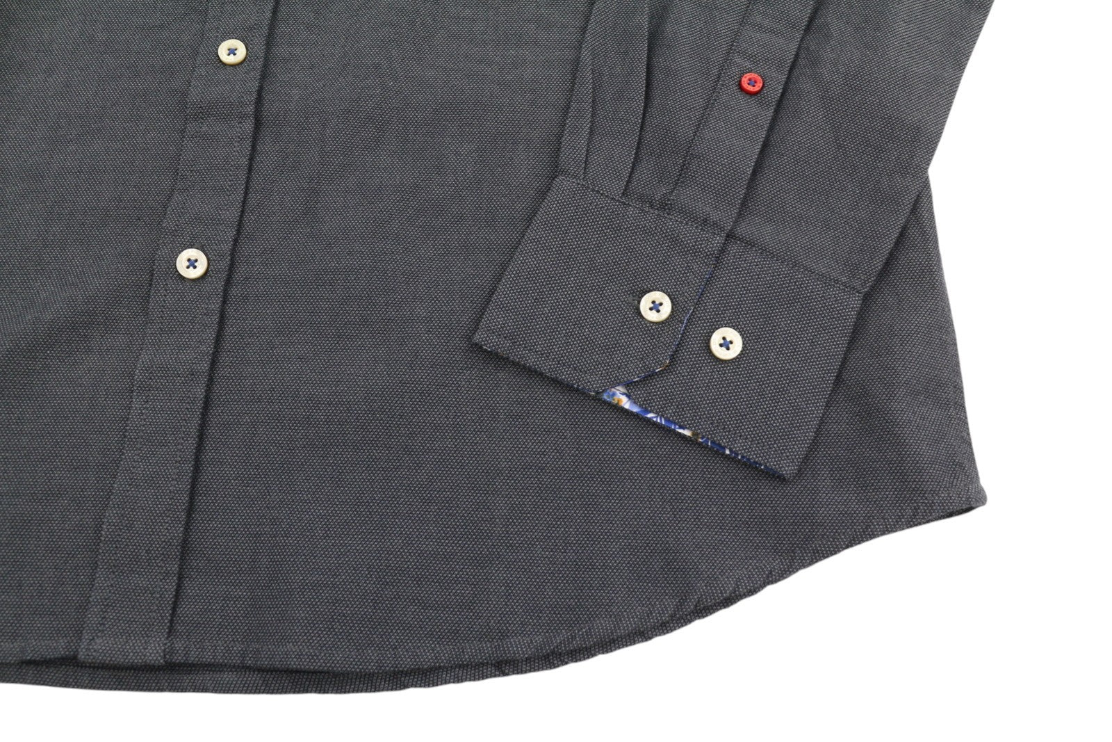 BLUE FIELDS Men Shirt L Grey Melange Patterned Button-Down Collar Casual