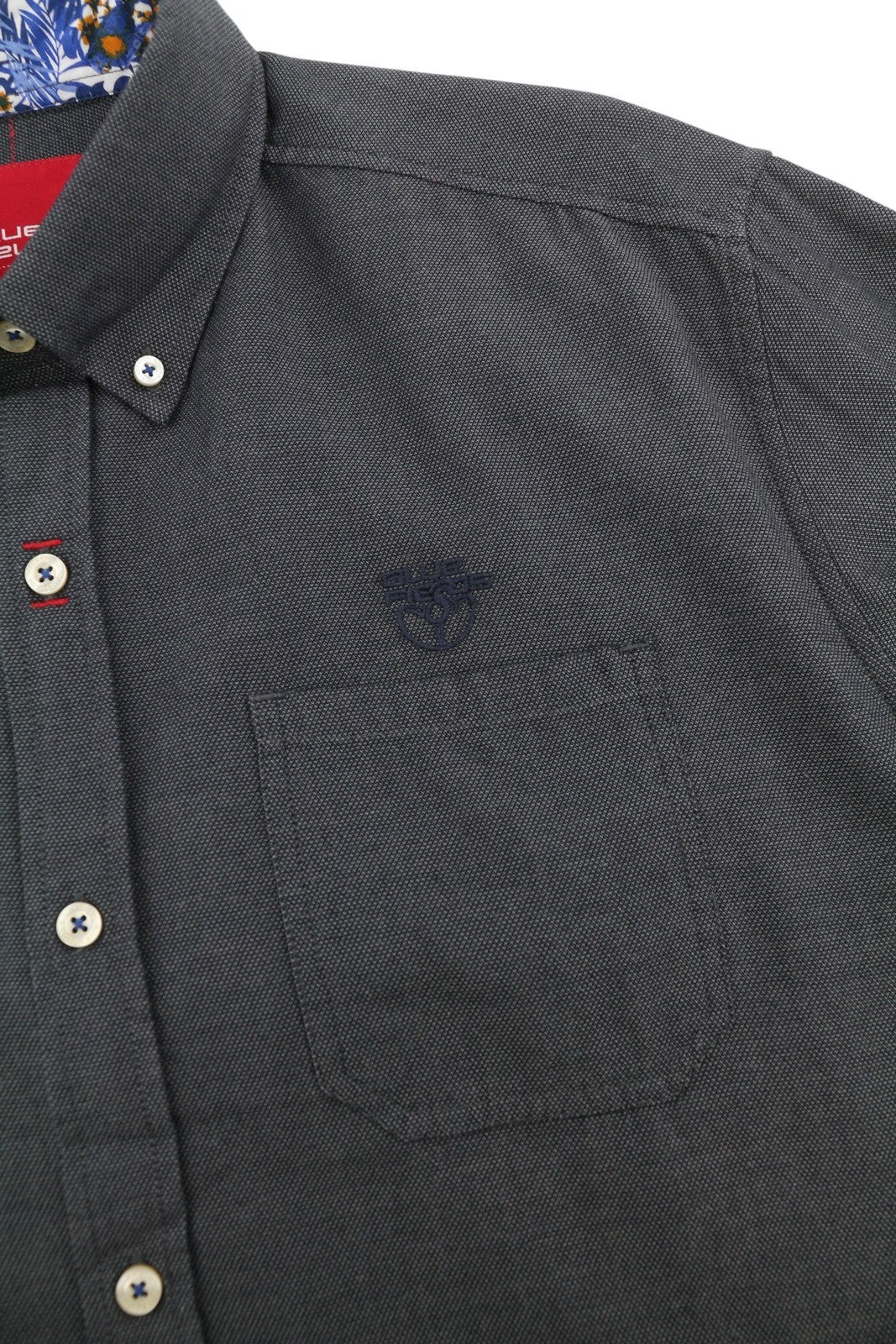 BLUE FIELDS Men Shirt L Grey Melange Patterned Button-Down Collar Casual