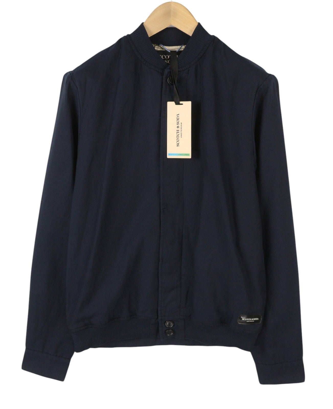 SCOTCH & SODA Men Jacket L Dark Blue Hidden Button Up Lightweight Bomber