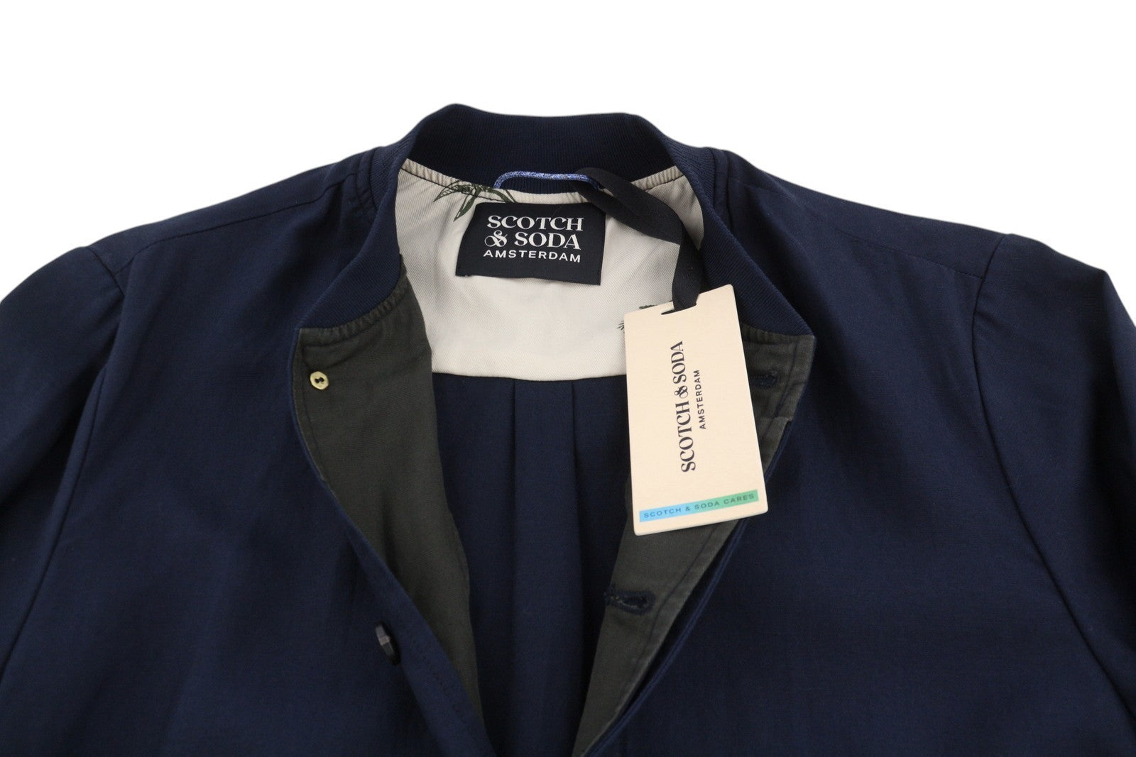SCOTCH & SODA Men Jacket L Dark Blue Hidden Button Up Lightweight Bomber